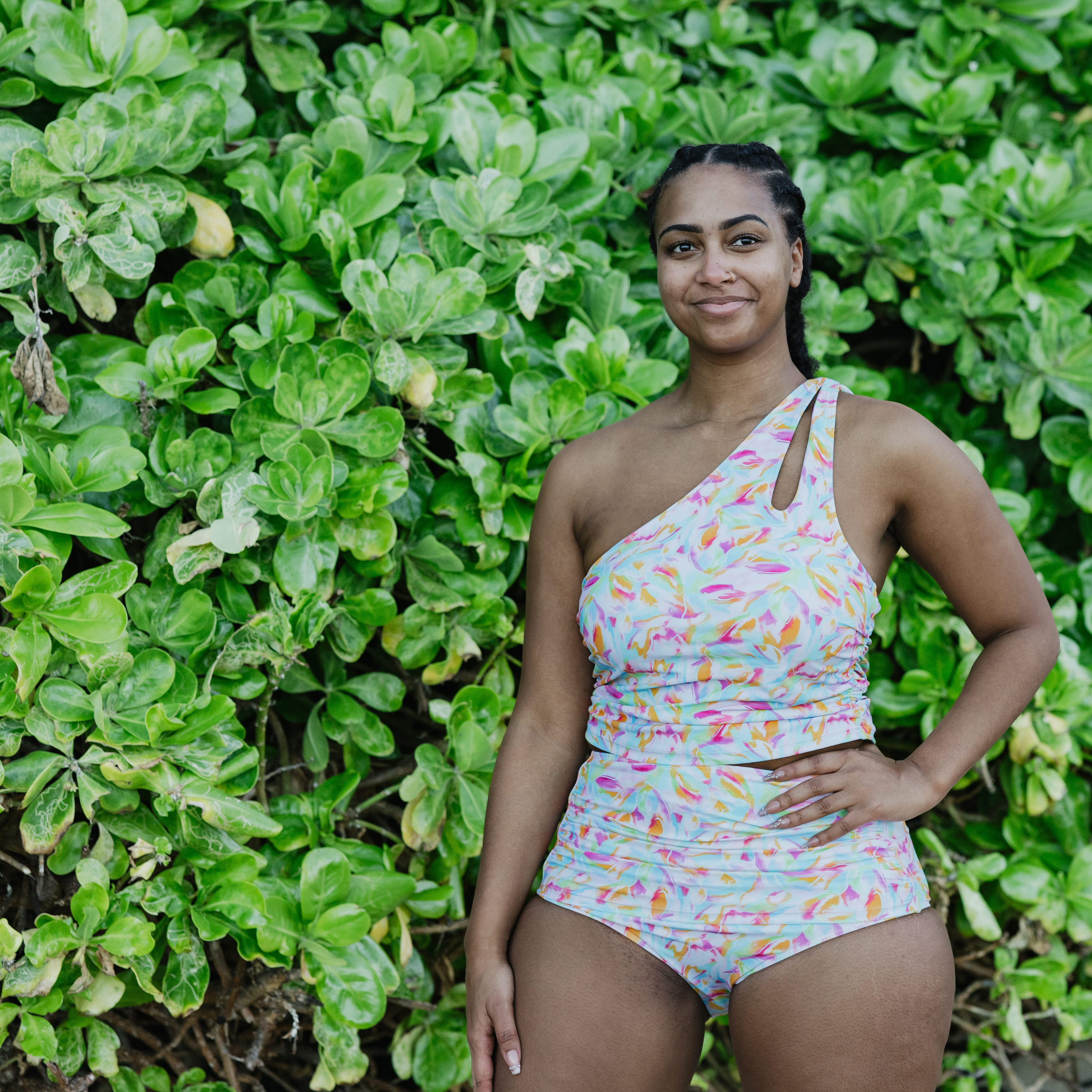 Women’s One Shoulder Crop Tankini Top | “Petals"-SwimZip UPF 50+ Sun Protective Swimwear & UV Zipper Rash Guards-pos3