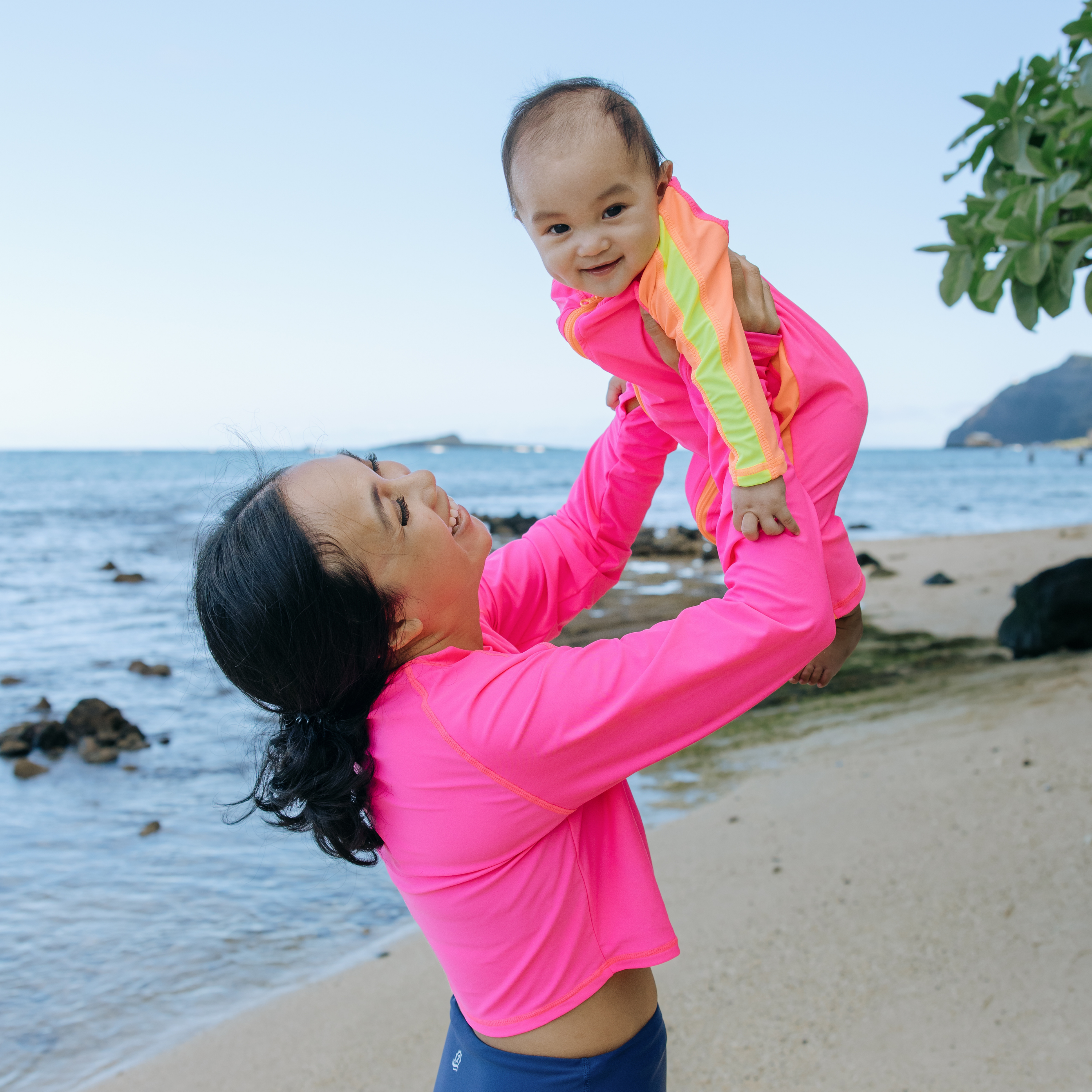 Sunsuit - Long Sleeve Romper Swimsuit | "Neon Pink/Orange"-SwimZip UPF 50+ Sun Protective Swimwear & UV Zipper Rash Guards-pos3