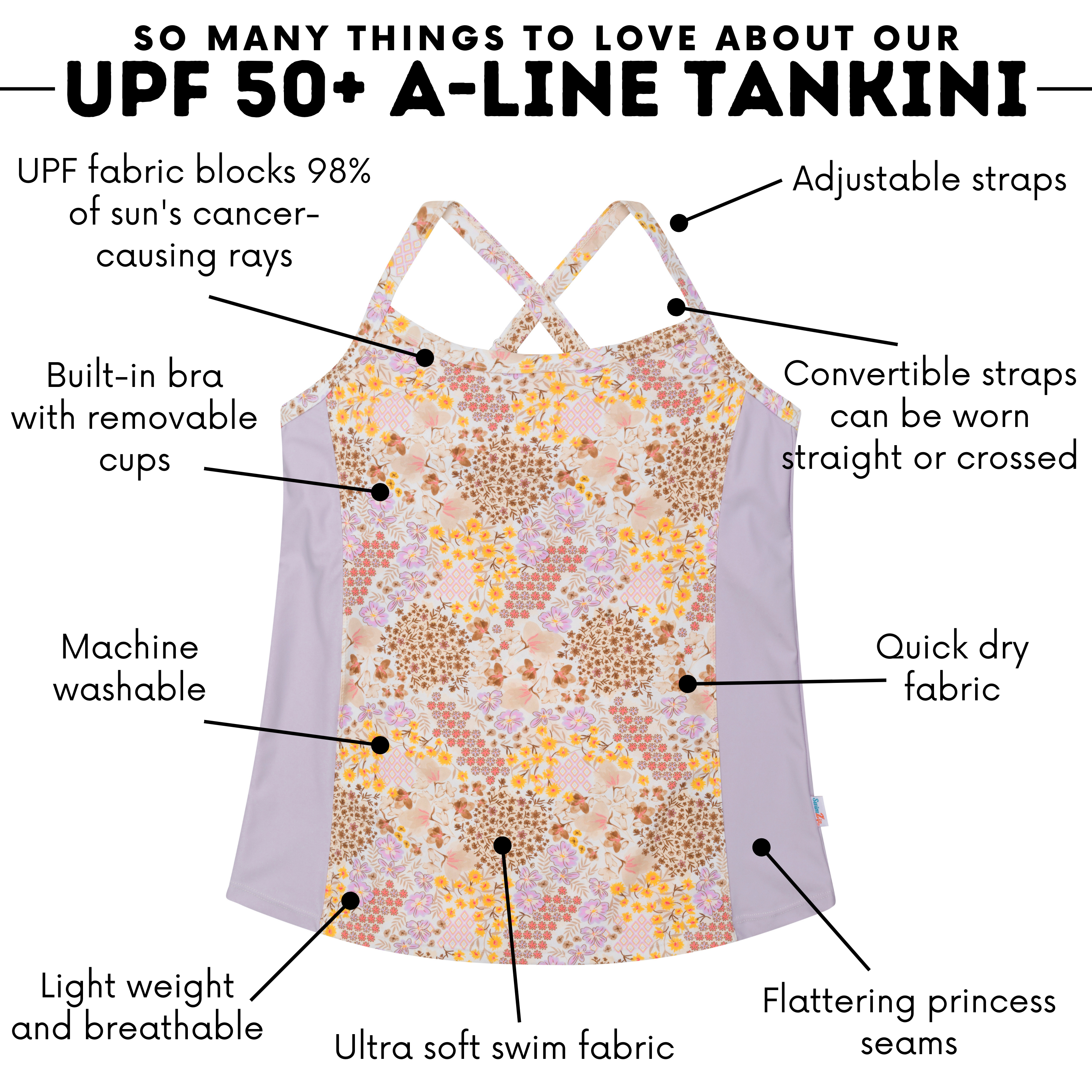 Women’s Strappy A-Line Tankini Top | “Meadows”-SwimZip UPF 50+ Sun Protective Swimwear & UV Zipper Rash Guards-pos4