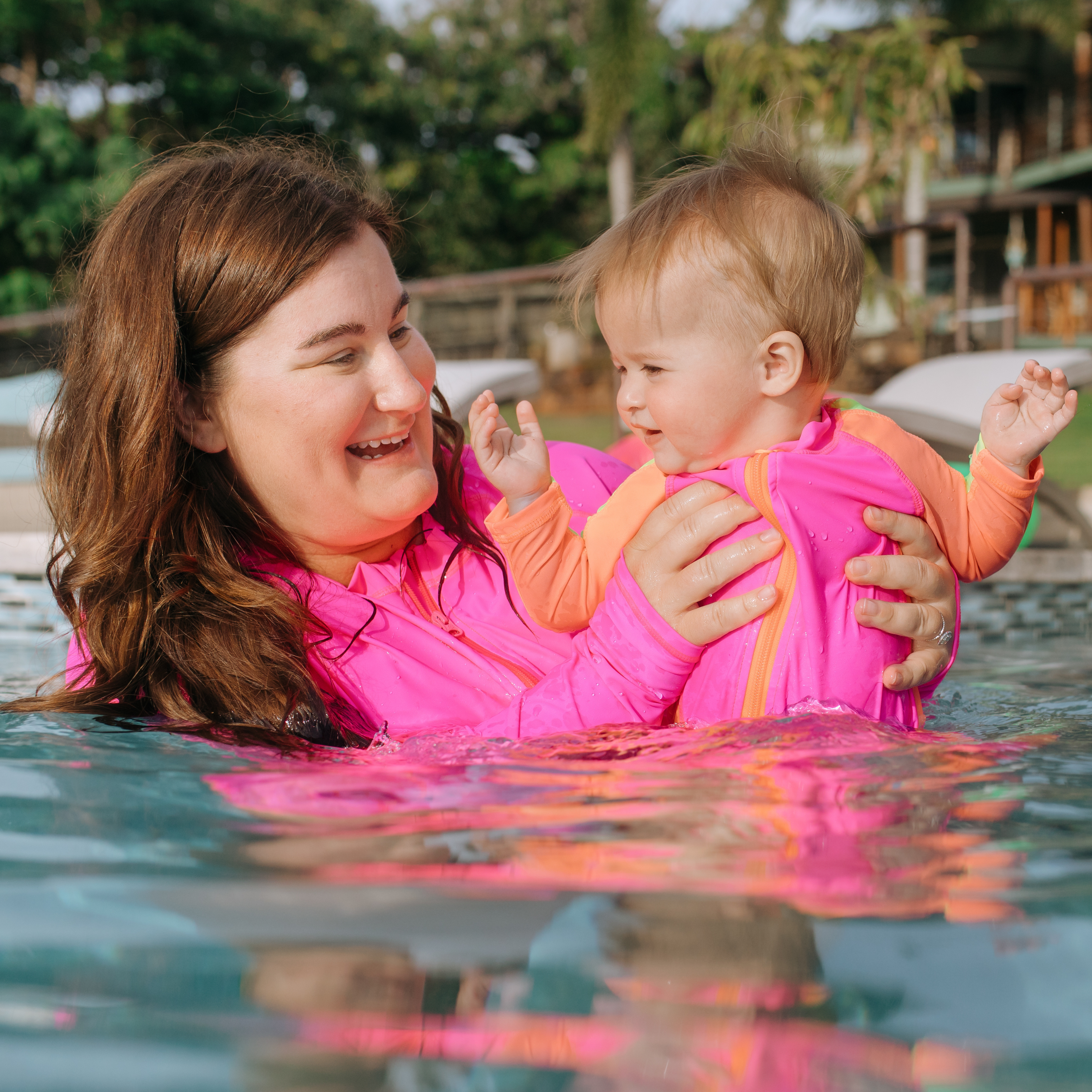 Sunsuit - Long Sleeve Romper Swimsuit | "Neon Pink/Orange"-SwimZip UPF 50+ Sun Protective Swimwear & UV Zipper Rash Guards-pos9