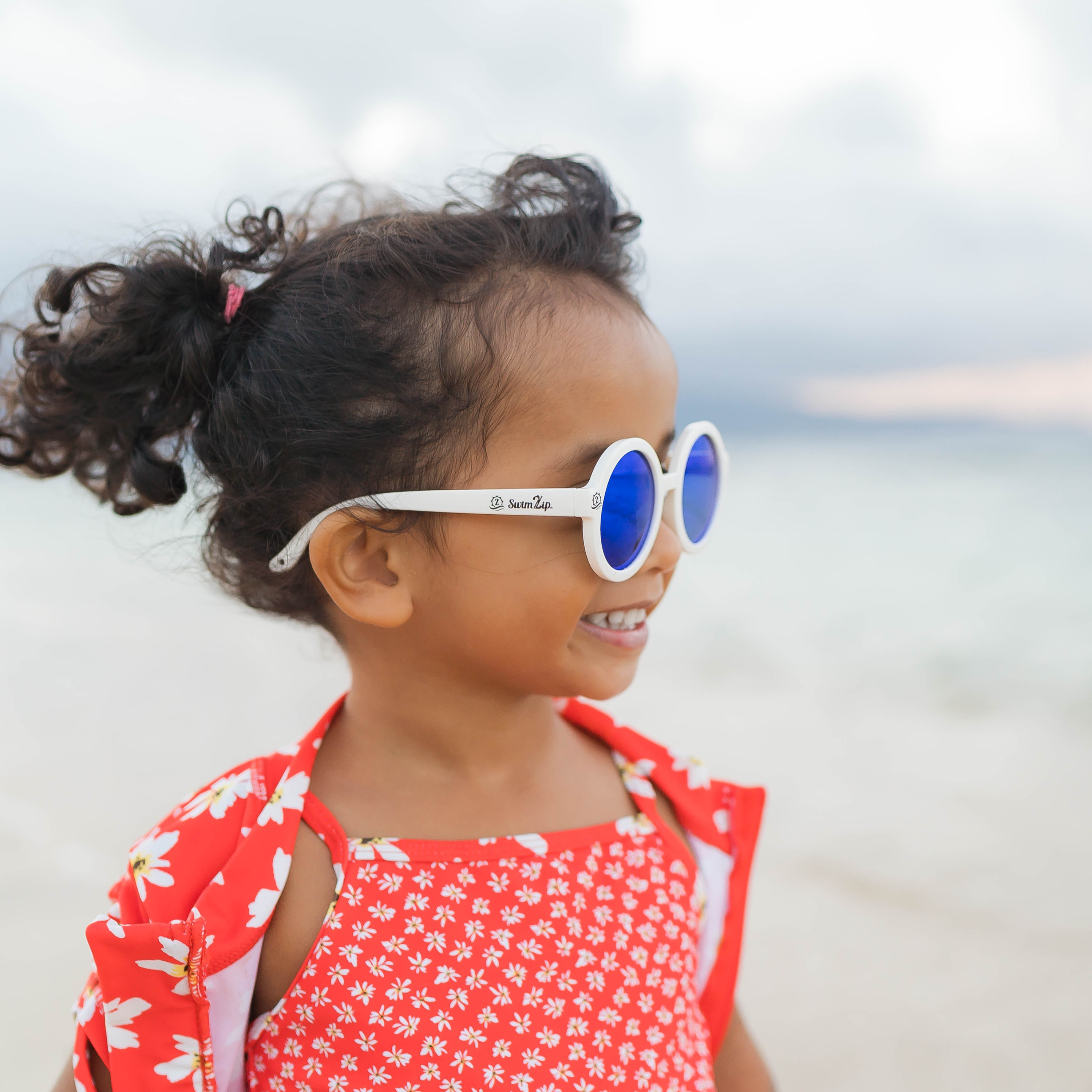 Kids Round Sunglasses - White-SwimZip UPF 50+ Sun Protective Swimwear & UV Zipper Rash Guards-pos2