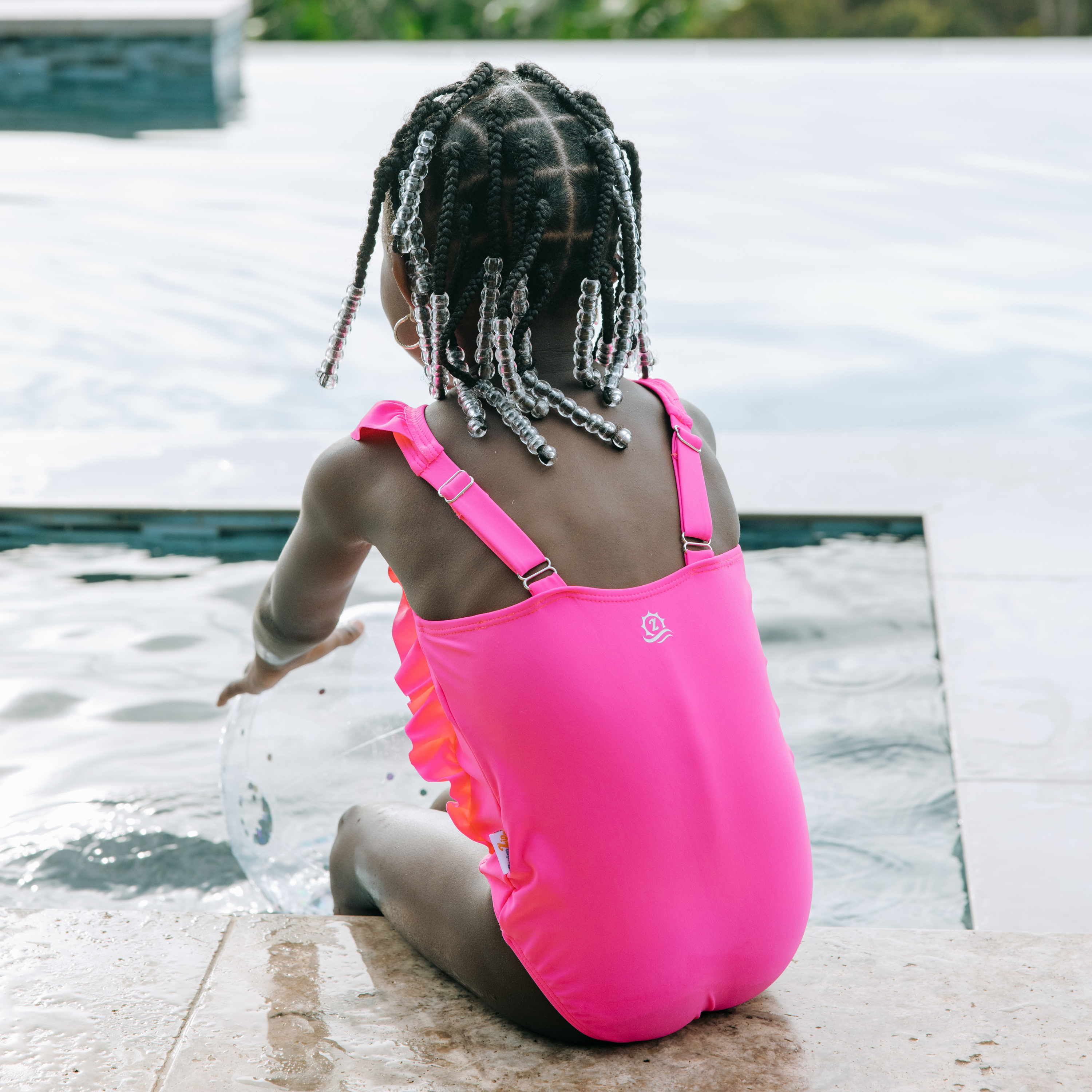 Girls Ruffle One-Piece Swimsuit | "Too Sweet" Neon Pink-SwimZip UPF 50+ Sun Protective Swimwear & UV Zipper Rash Guards-pos7