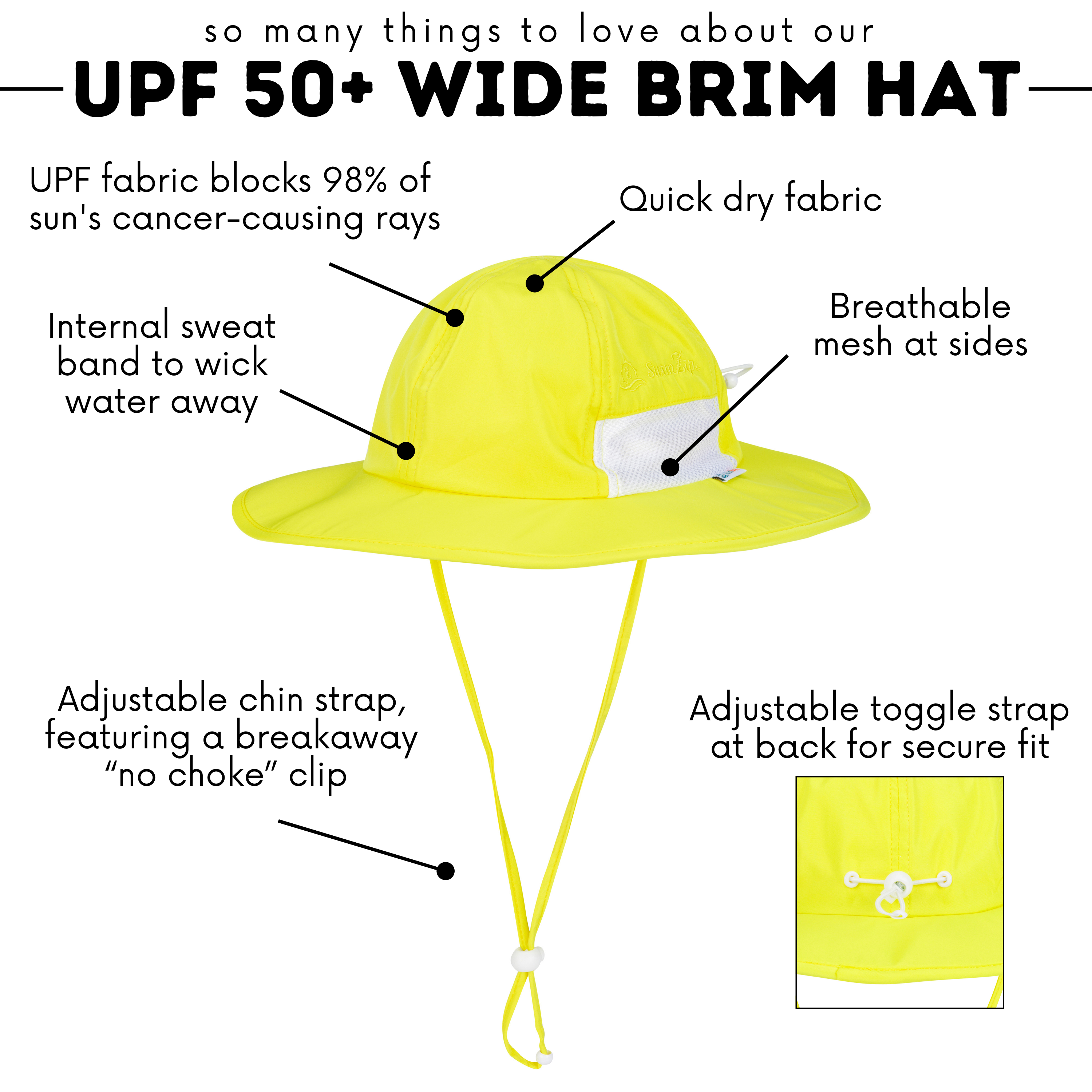 Kids Wide Brim Sun Hat "Fun Sun Day Play Hat" - Sulphur Yellow-SwimZip UPF 50+ Sun Protective Swimwear & UV Zipper Rash Guards-pos4