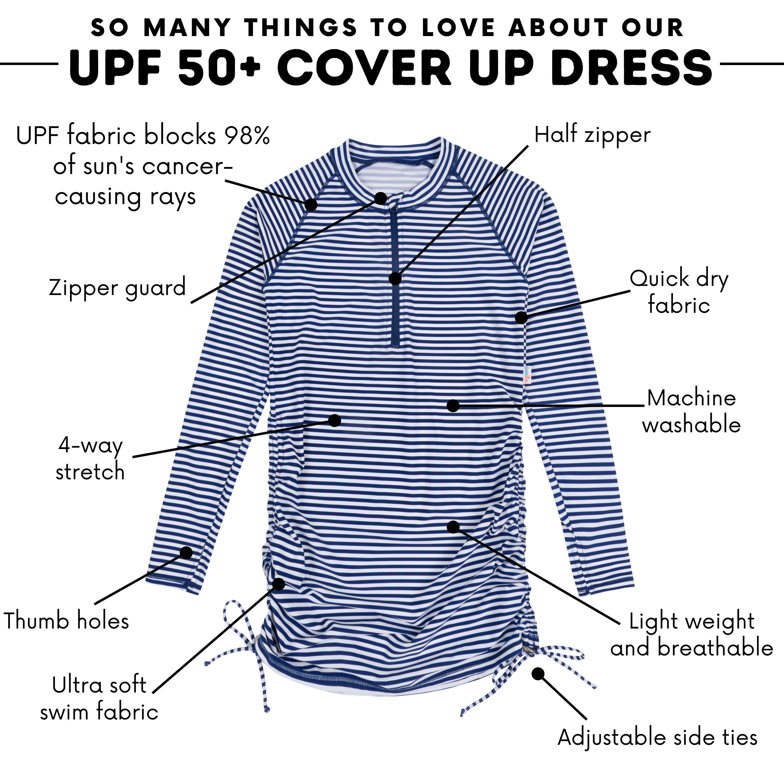 Women's Half Zip Swim Dress Cover Up | "Stunner"-SwimZip UPF 50+ Sun Protective Swimwear & UV Zipper Rash Guards-pos4