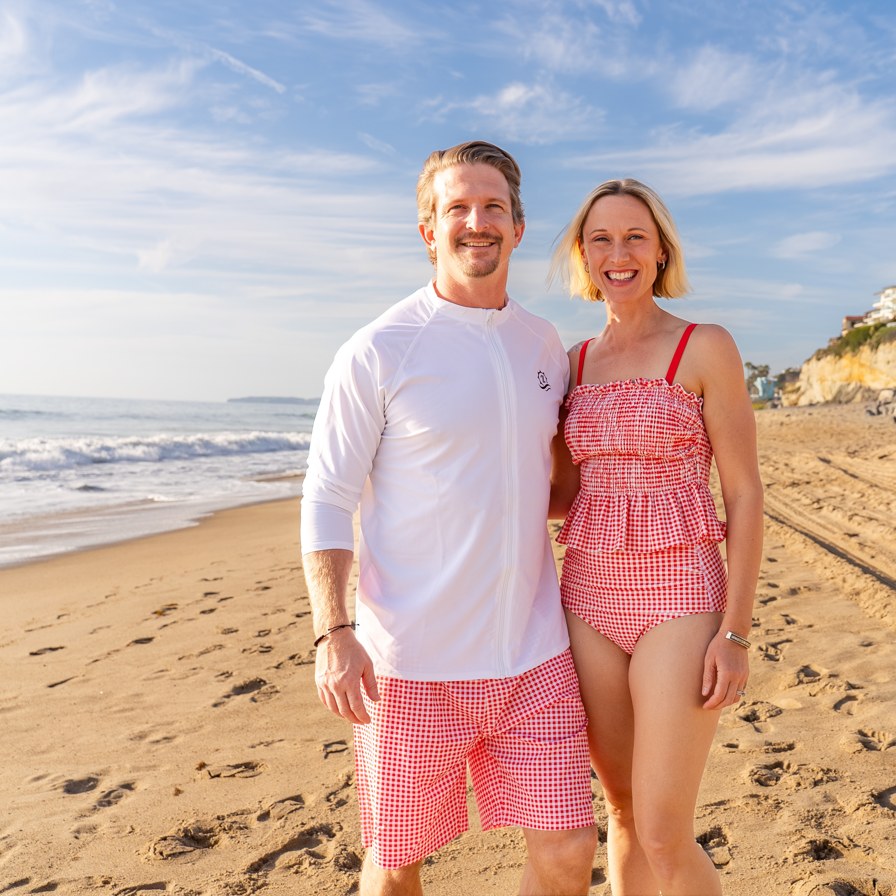 Women’s Smocked Tankini Top | “Red Gingham"-SwimZip UPF 50+ Sun Protective Swimwear & UV Zipper Rash Guards-pos2