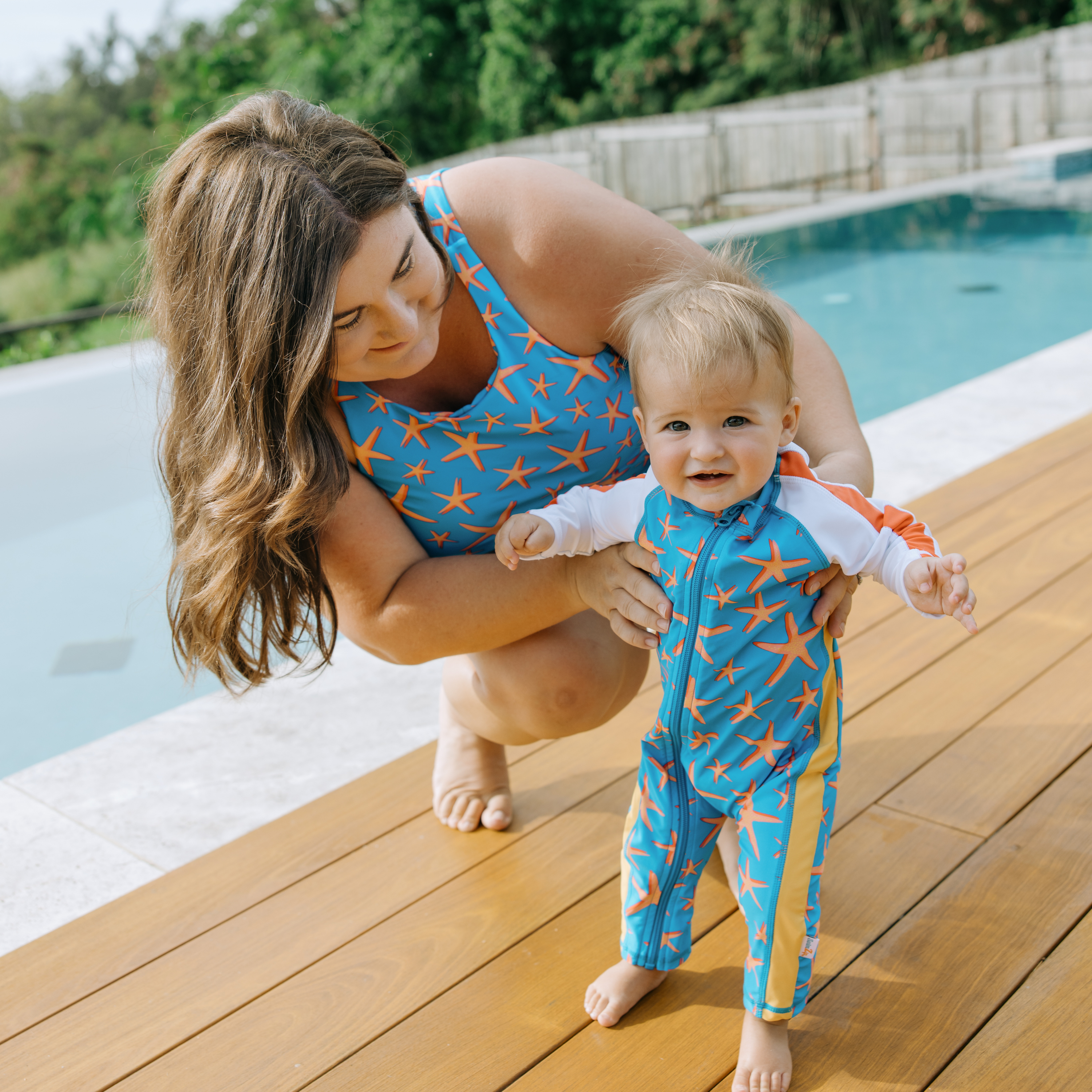 Sunsuit - Long Sleeve Romper Swimsuit | "Starfish"-SwimZip UPF 50+ Sun Protective Swimwear & UV Zipper Rash Guards-pos2