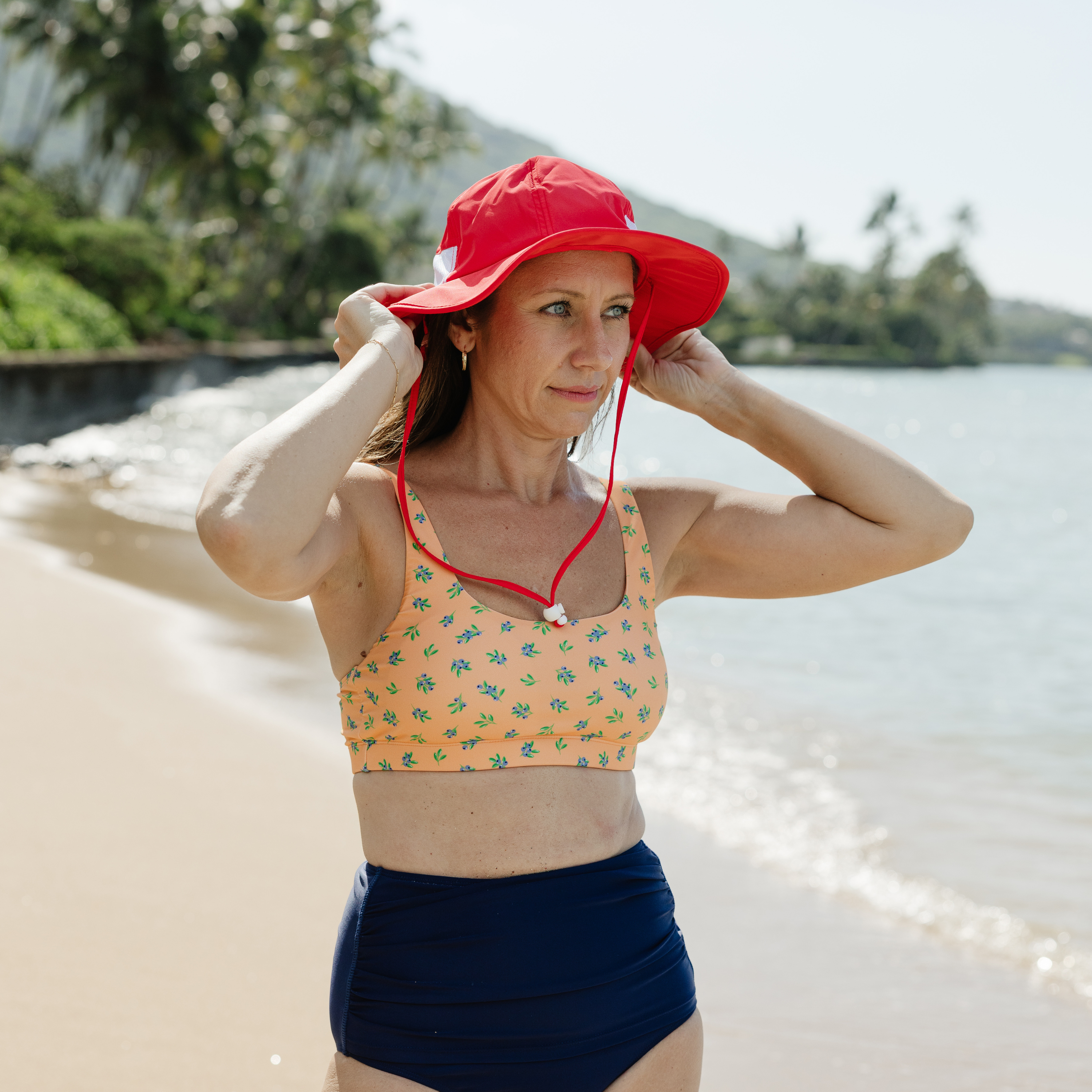 Adult Wide Brim Sun Hat | Red-SwimZip UPF 50+ Sun Protective Swimwear & UV Zipper Rash Guards-pos5