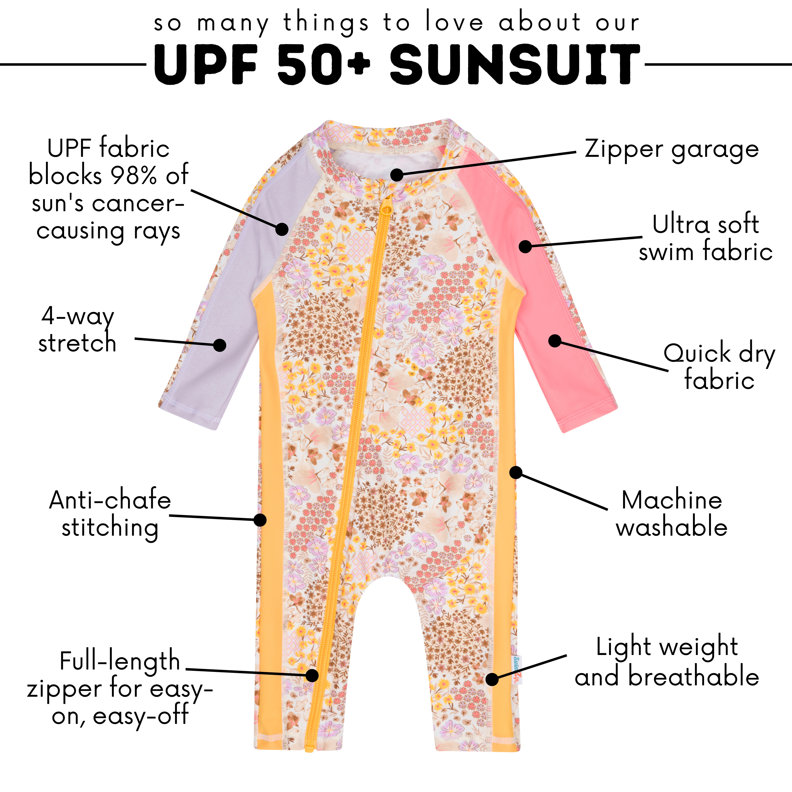 Sunsuit - Long Sleeve Romper Swimsuit | "Meadows"-SwimZip UPF 50+ Sun Protective Swimwear & UV Zipper Rash Guards-pos4