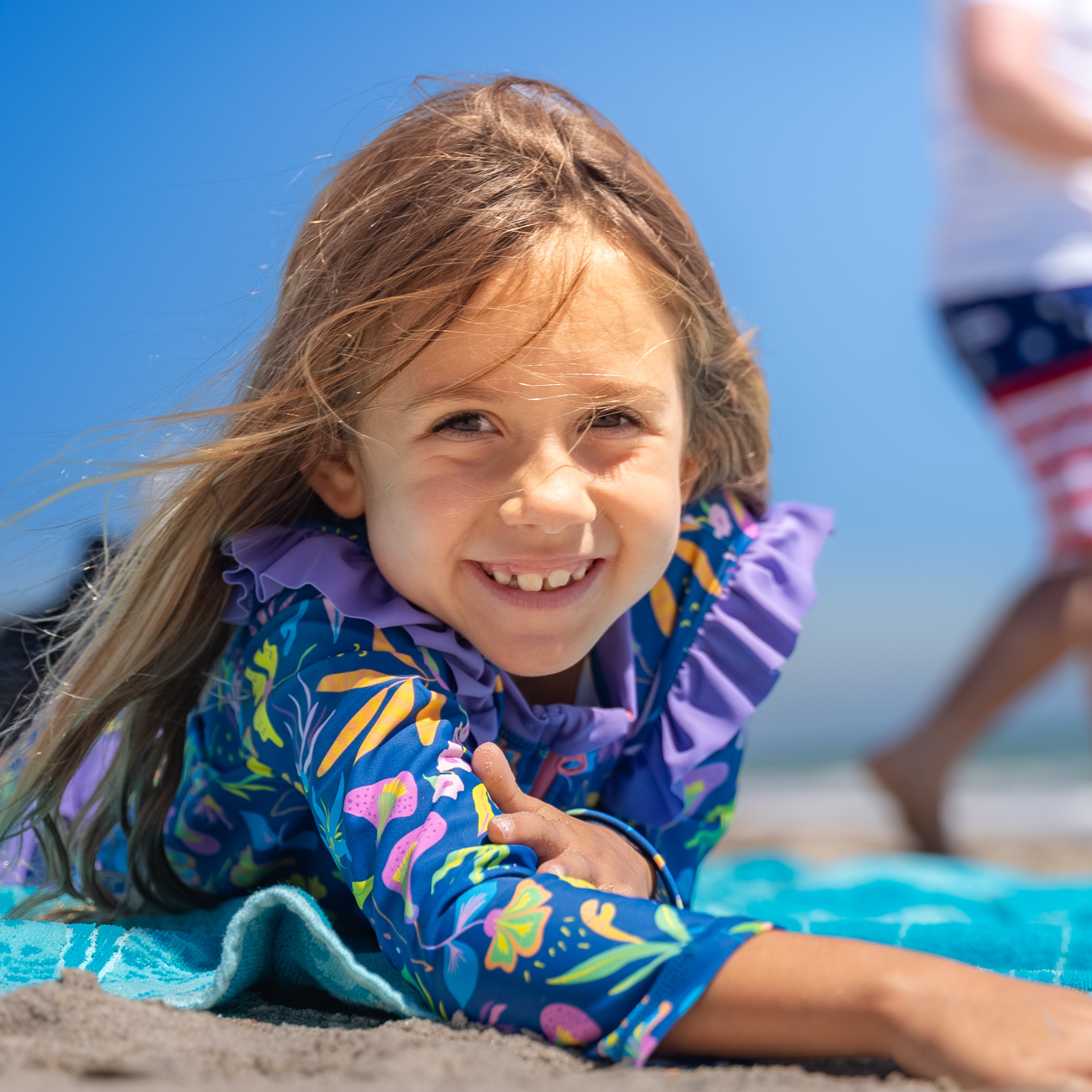 Girls Long Sleeve Rash Guard Ruffle Bottom Swimsuit Set (2 Piece) | "Tropadelic"-SwimZip UPF 50+ Sun Protective Swimwear & UV Zipper Rash Guards-pos5