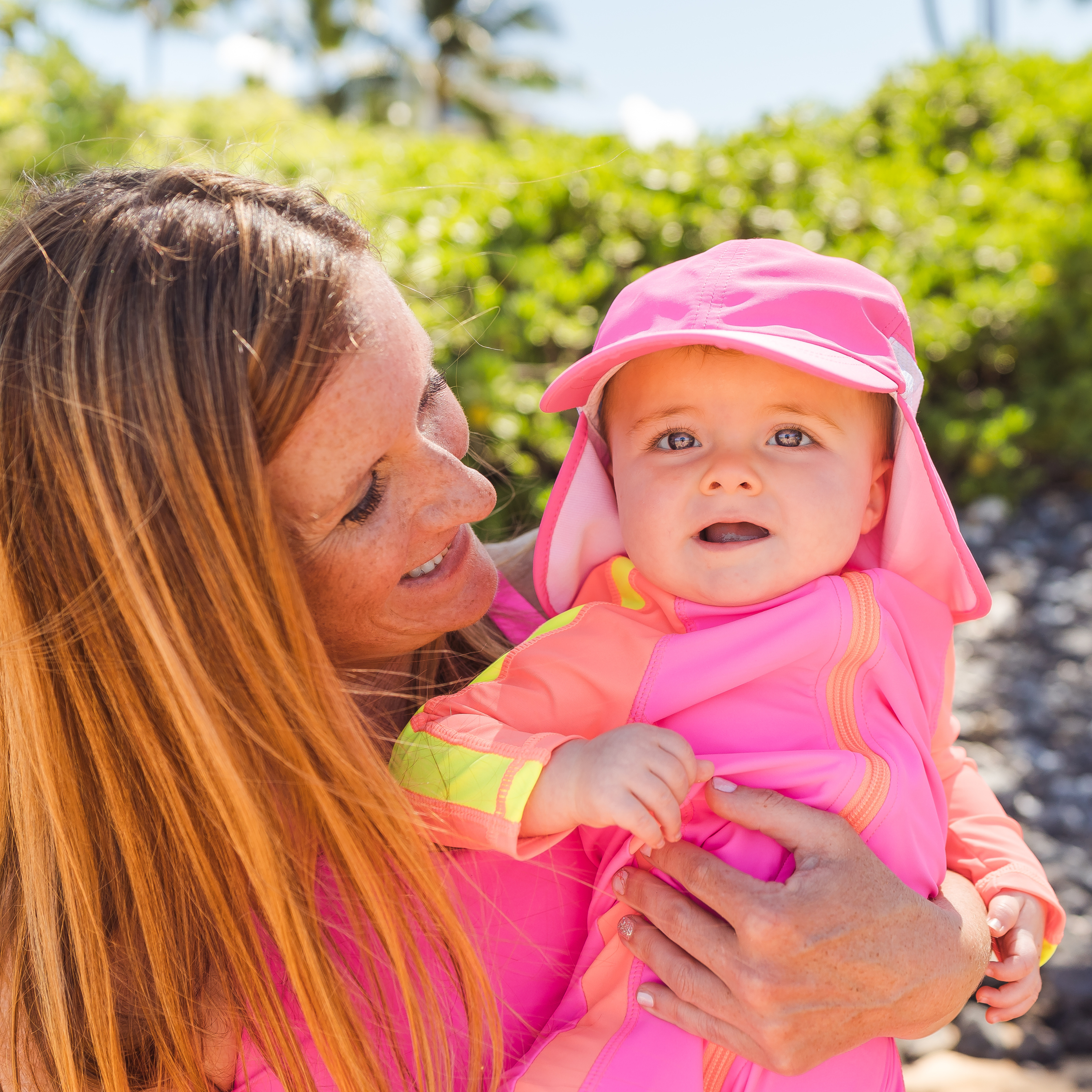 Kids Flap Hat | Neon Shocking Pink-SwimZip UPF 50+ Sun Protective Swimwear & UV Zipper Rash Guards-pos2