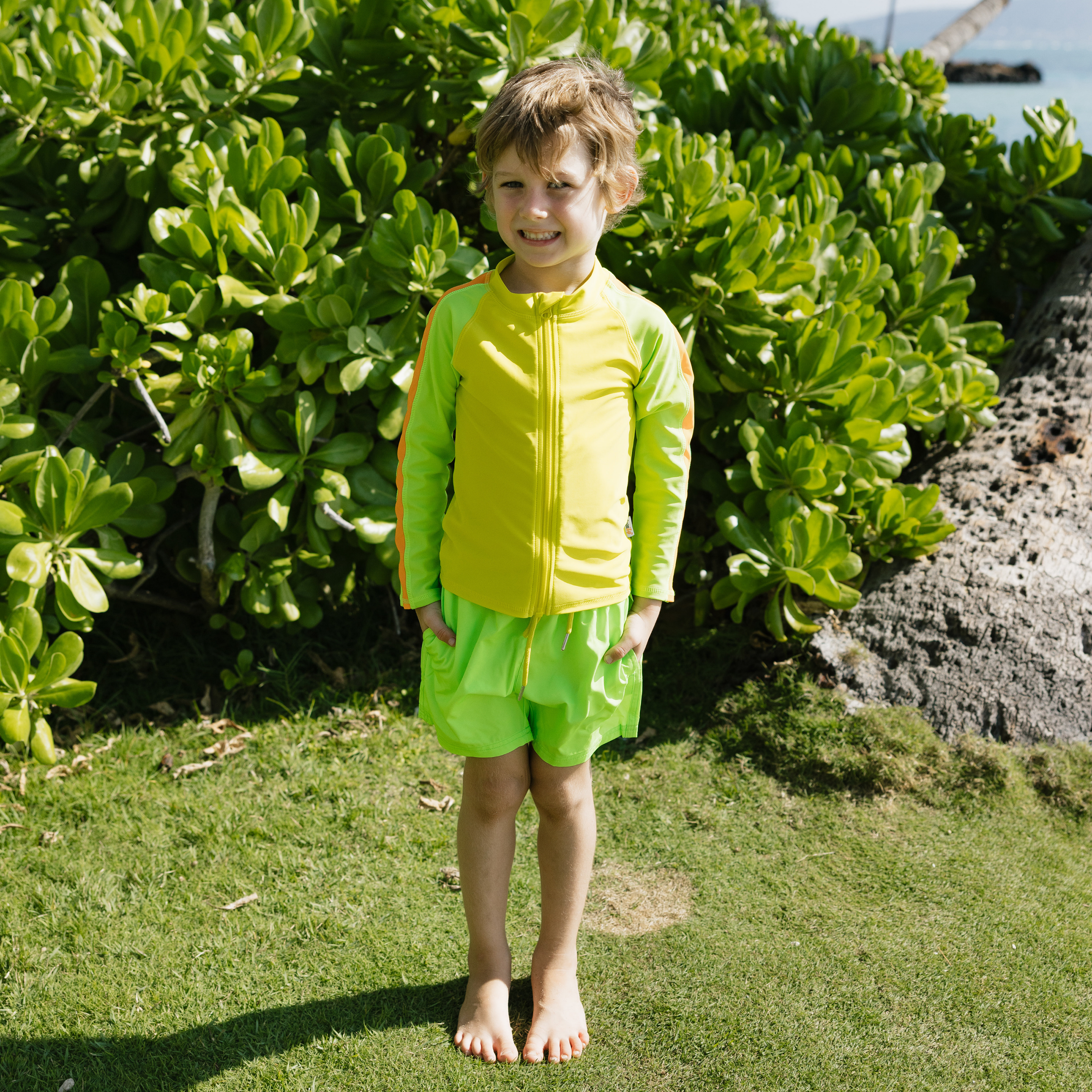 Boys Long Sleeve Zipper Rash Guard and Swim Trunk Set | "Volt"-SwimZip UPF 50+ Sun Protective Swimwear & UV Zipper Rash Guards-pos2
