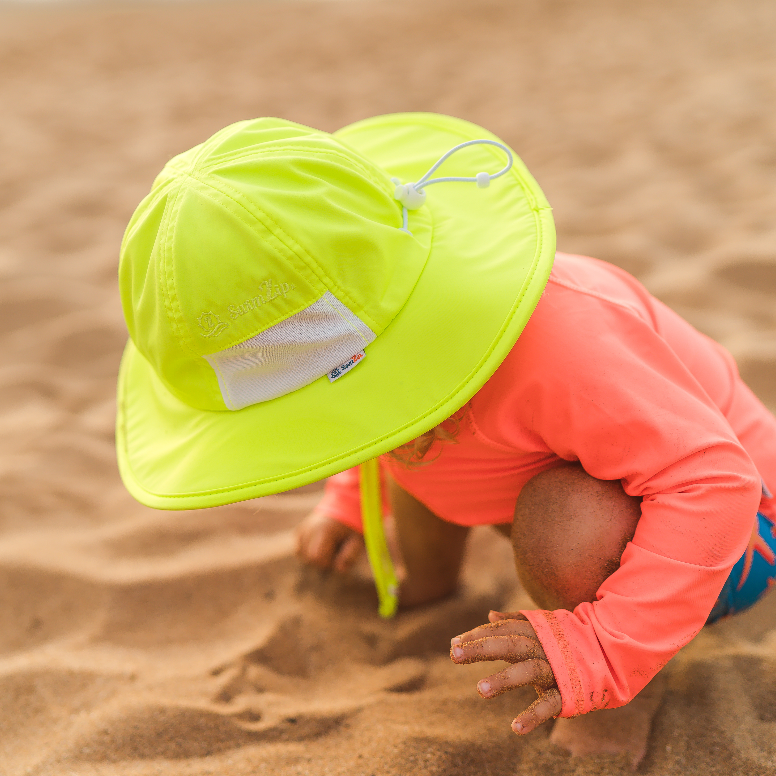 Kids Wide Brim Sun Hat "Fun Sun Day Play Hat" - Neon Lemon Yellow-SwimZip UPF 50+ Sun Protective Swimwear & UV Zipper Rash Guards-pos7