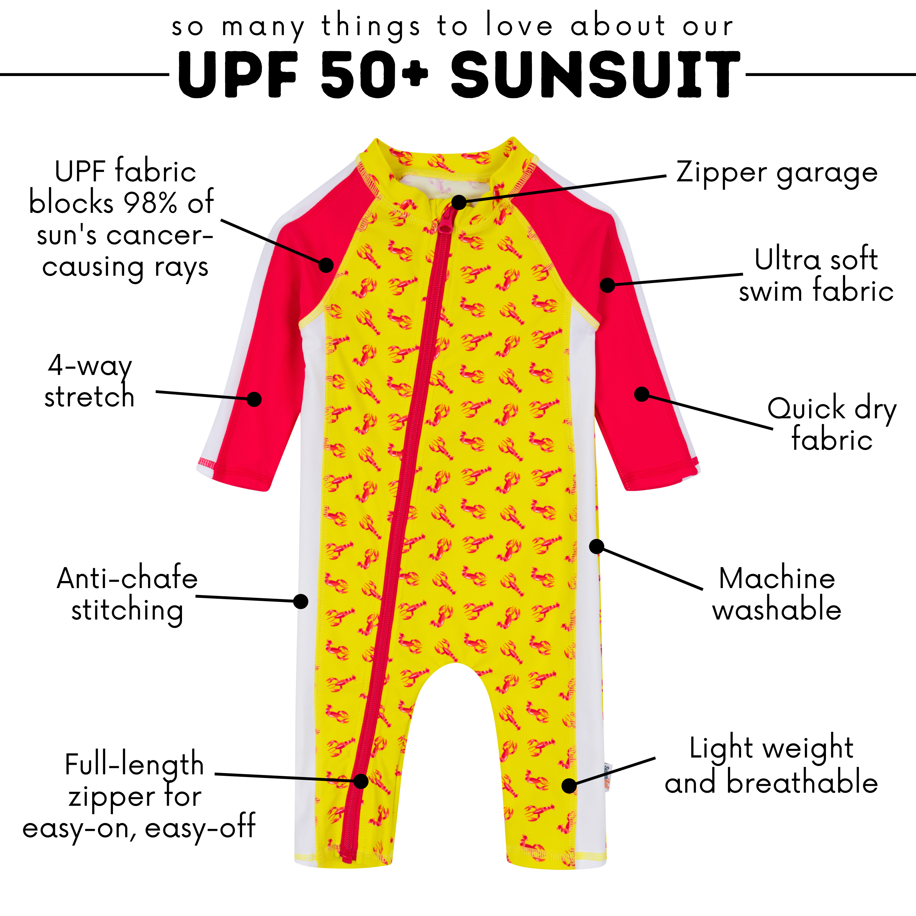 Sunsuit - Long Sleeve Romper Swimsuit | "Lobster"-SwimZip UPF 50+ Sun Protective Swimwear & UV Zipper Rash Guards-pos4