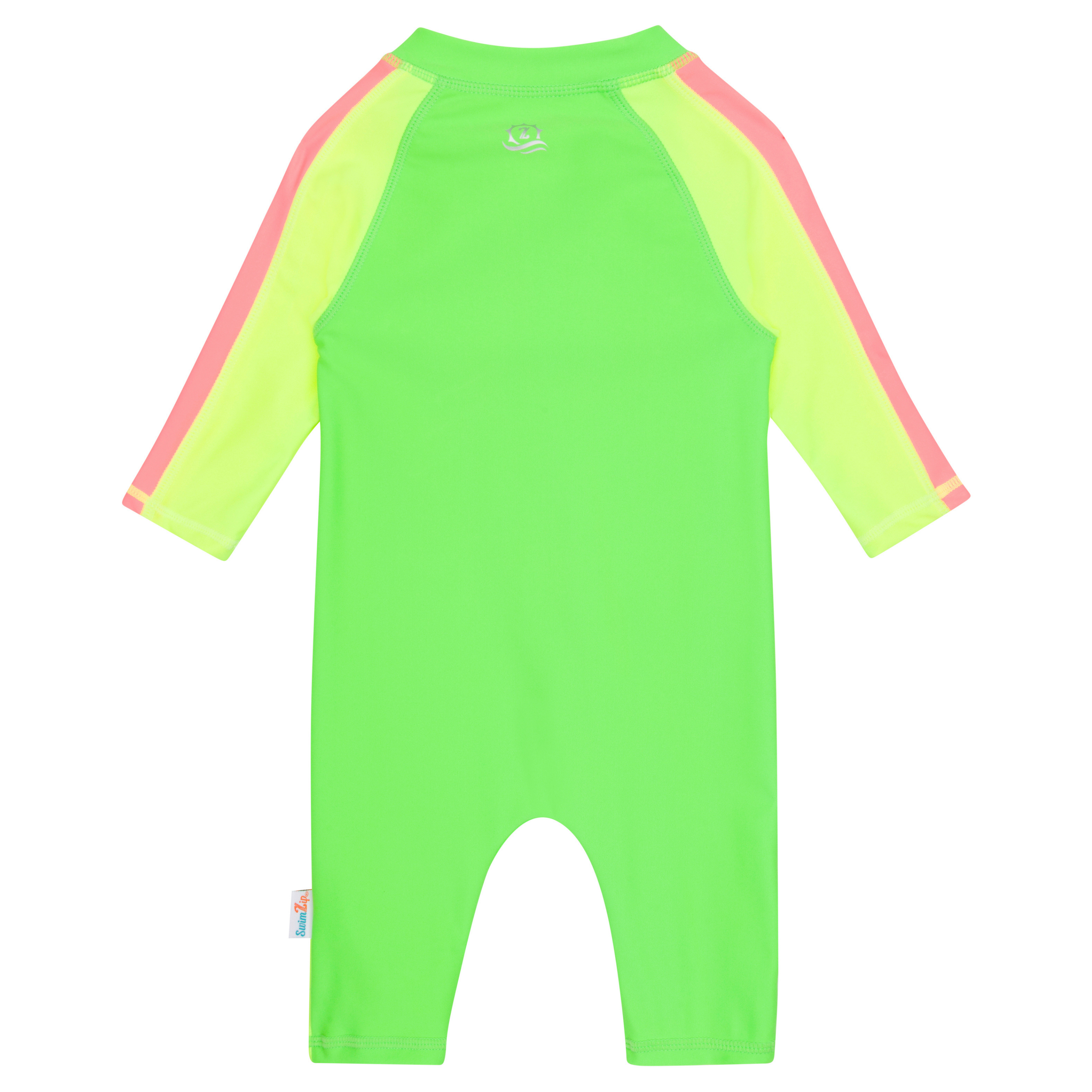 Sunsuit - Long Sleeve Romper Swimsuit | "Neon Green/Yellow"-SwimZip UPF 50+ Sun Protective Swimwear & UV Zipper Rash Guards-pos8