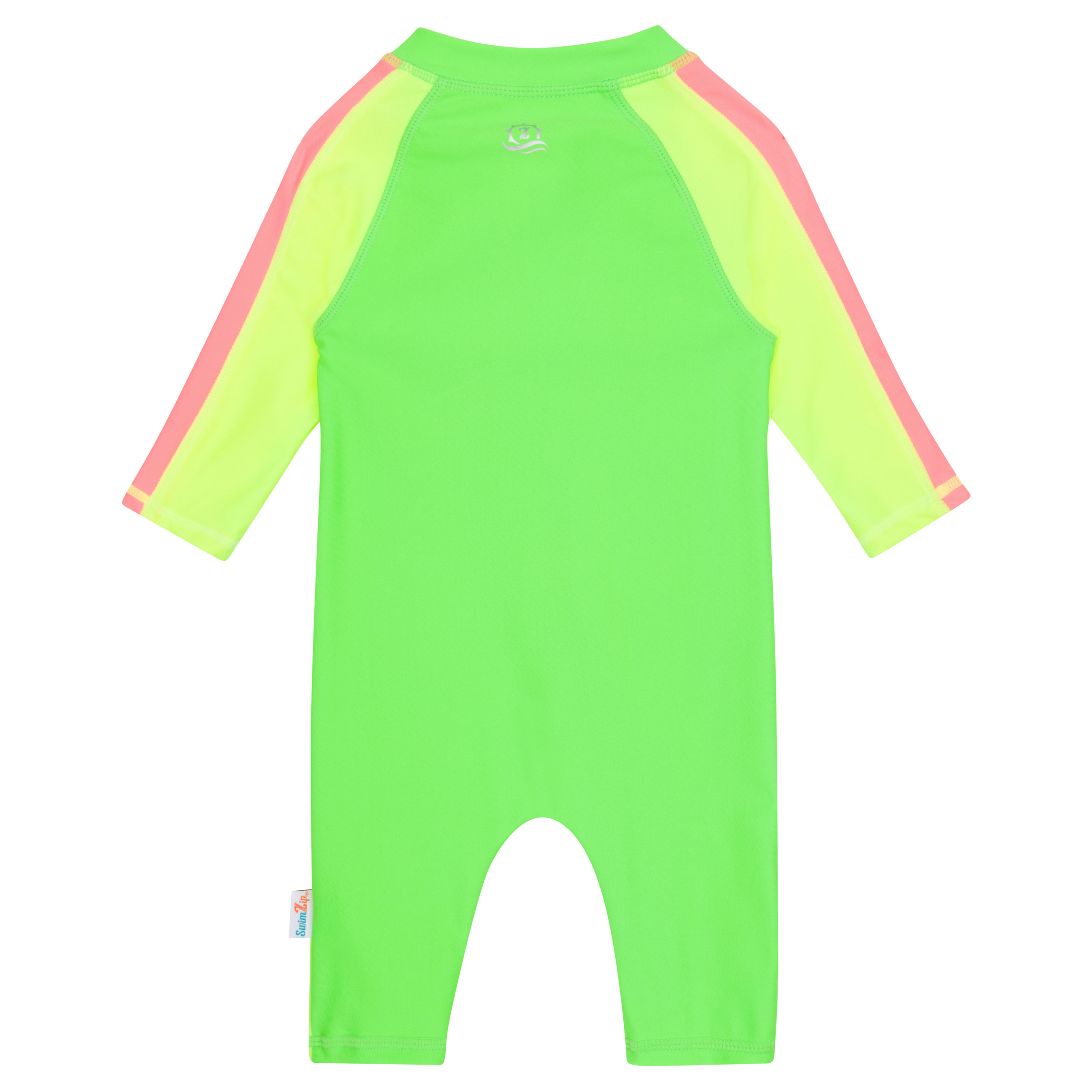 Sunsuit - Long Sleeve Romper Swimsuit | "Neon Green/Yellow"-SwimZip UPF 50+ Sun Protective Swimwear & UV Zipper Rash Guards-pos9
