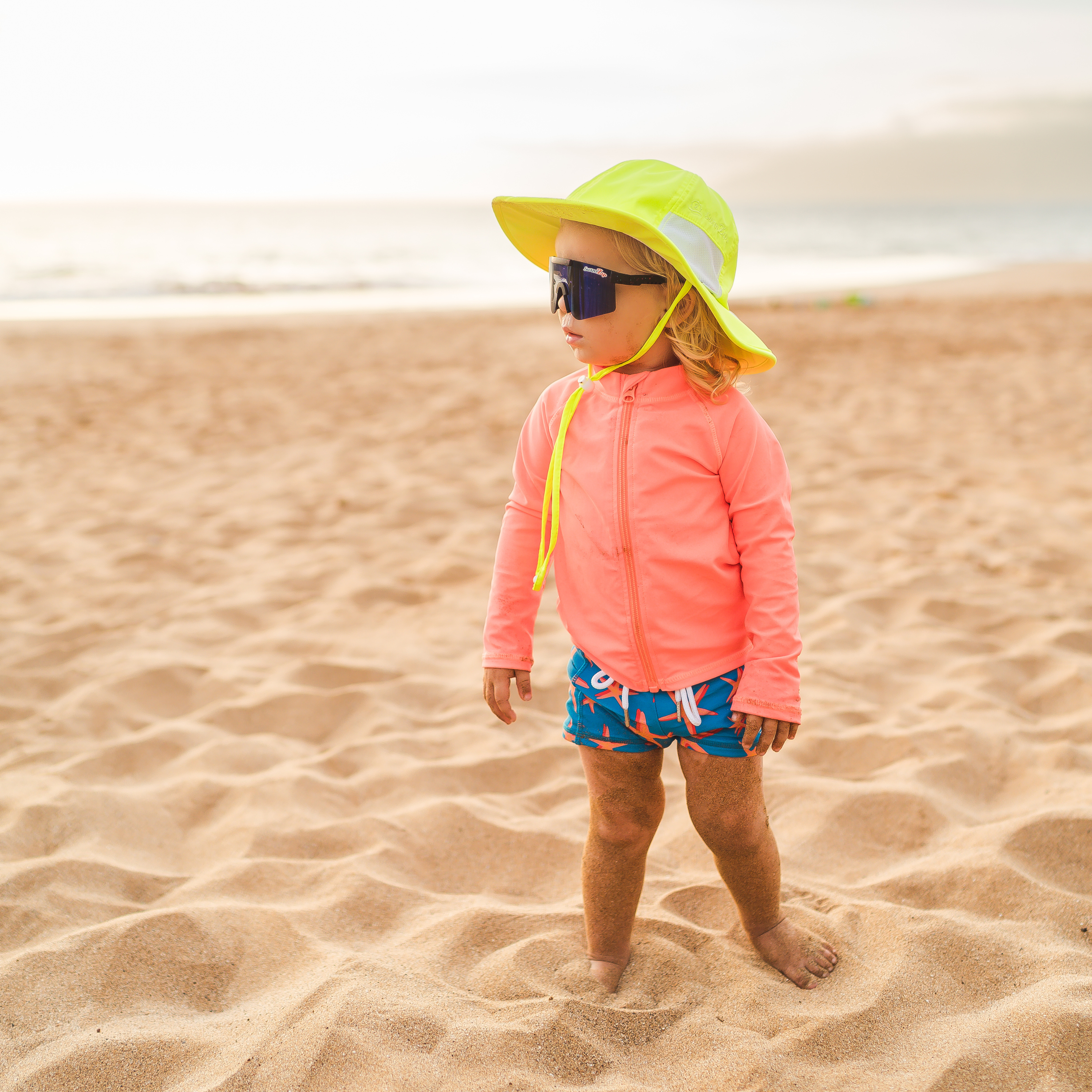 Kids Wide Brim Sun Hat "Fun Sun Day Play Hat" - Neon Lemon Yellow-SwimZip UPF 50+ Sun Protective Swimwear & UV Zipper Rash Guards-pos8