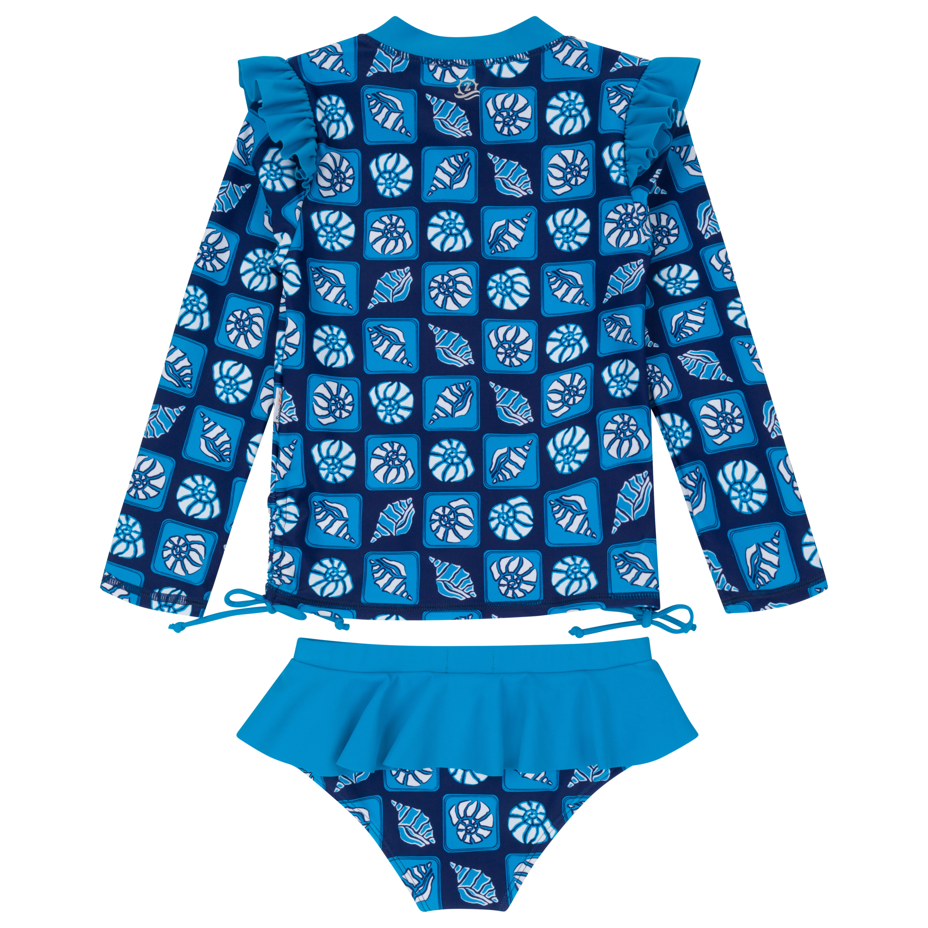 Girls Long Sleeve Rash Guard Ruffle Bottom Swimsuit Set (2 Piece) | "Coastal"-SwimZip UPF 50+ Sun Protective Swimwear & UV Zipper Rash Guards-pos9