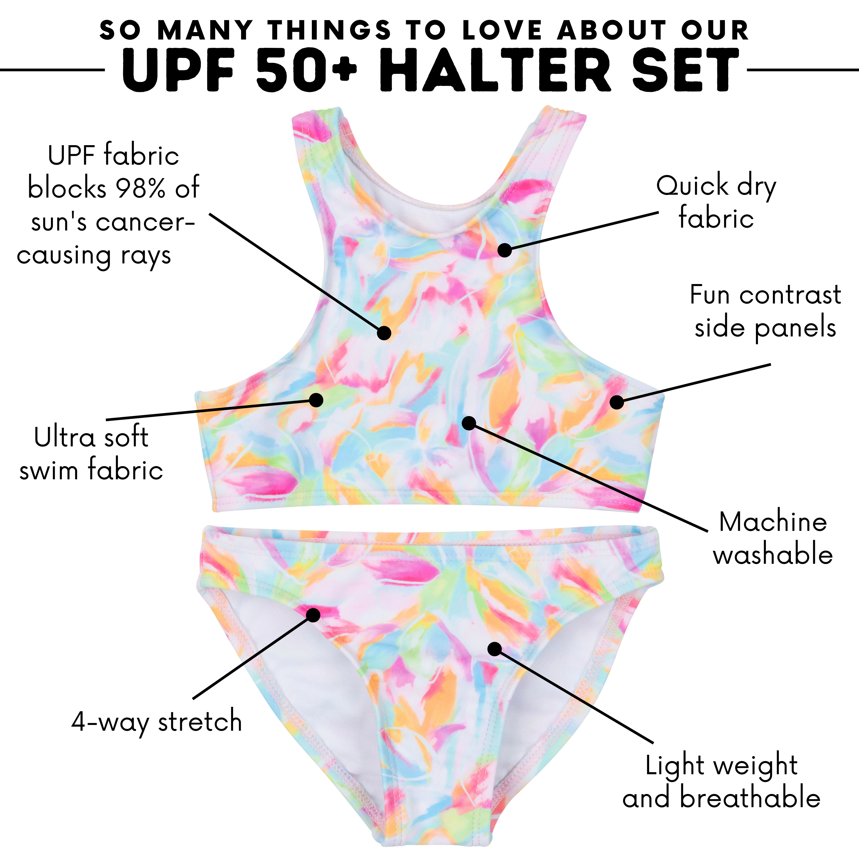 Girls Halter Top Bikini Set (2 Piece) | "Petals"-SwimZip UPF 50+ Sun Protective Swimwear & UV Zipper Rash Guards-pos4