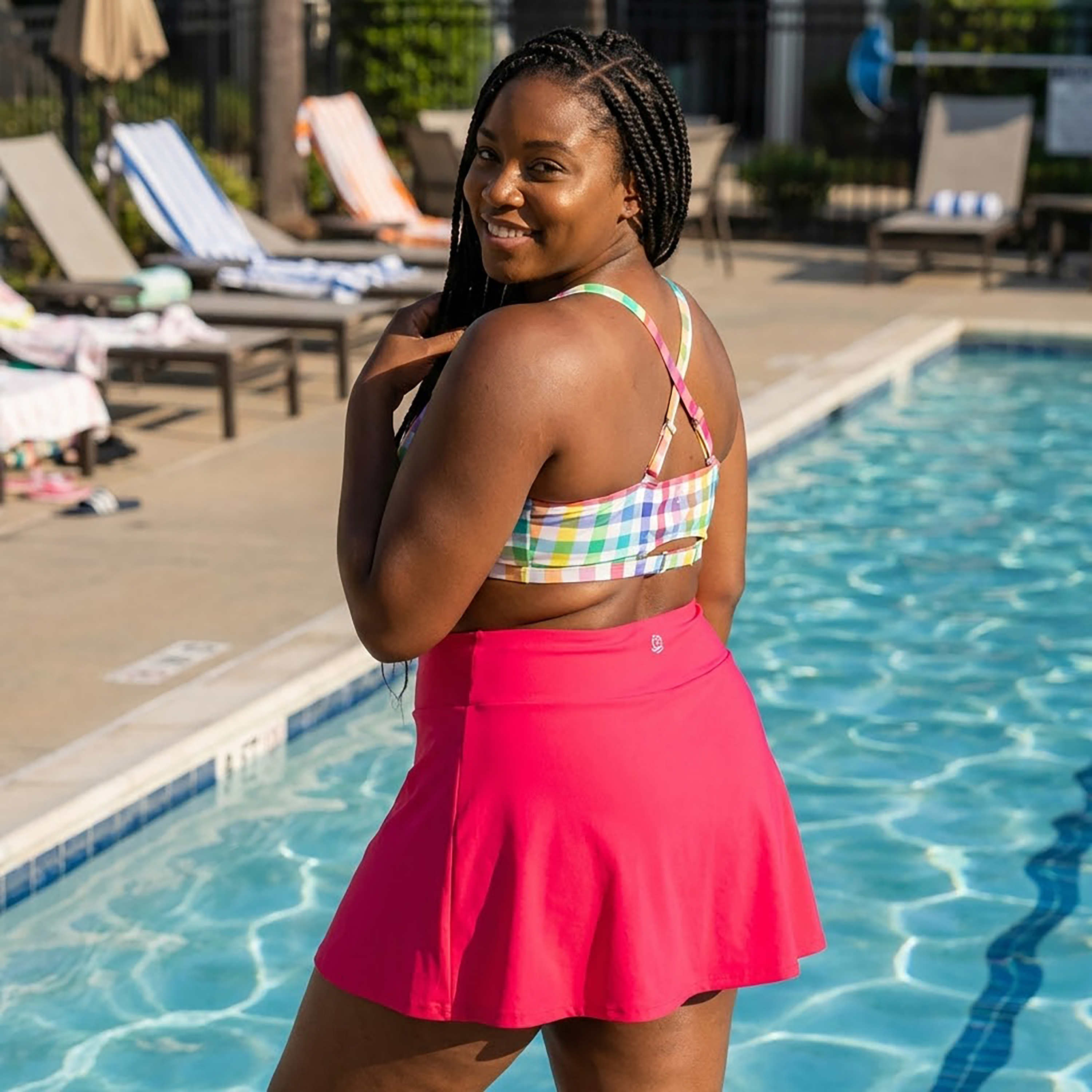 Women's Scoop Neck Bikini Top Plus Size | "Picnic Party"-SwimZip UPF 50+ Sun Protective Swimwear & UV Zipper Rash Guards-pos4