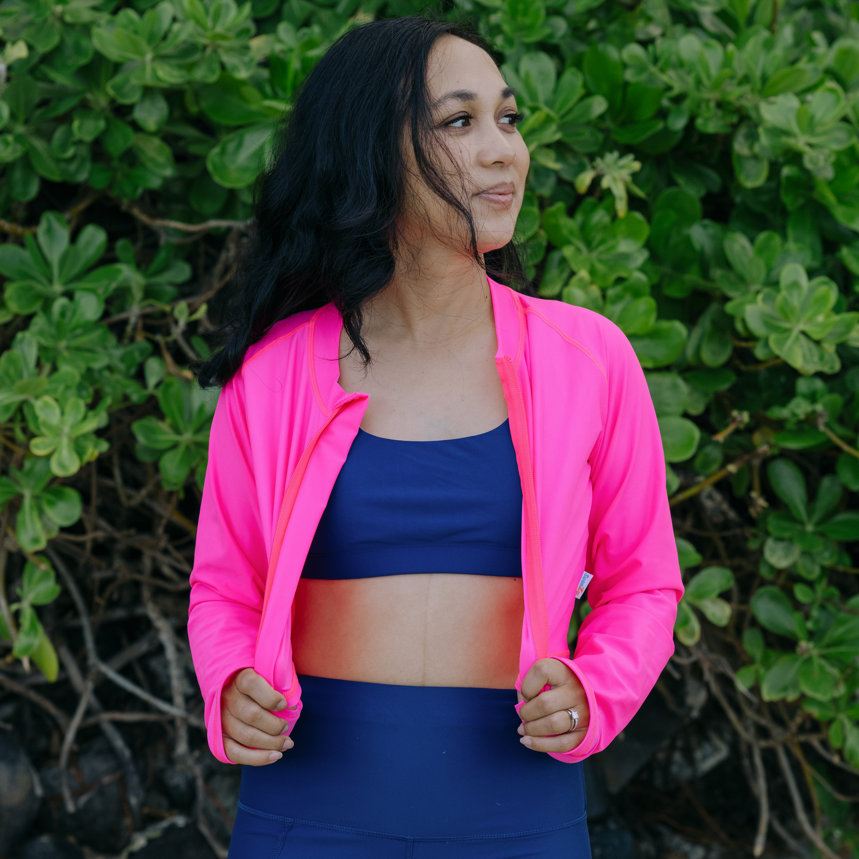Women's Long Sleeve Crop Rash Guard | “Neon Pink”-SwimZip UPF 50+ Sun Protective Swimwear & UV Zipper Rash Guards-pos13