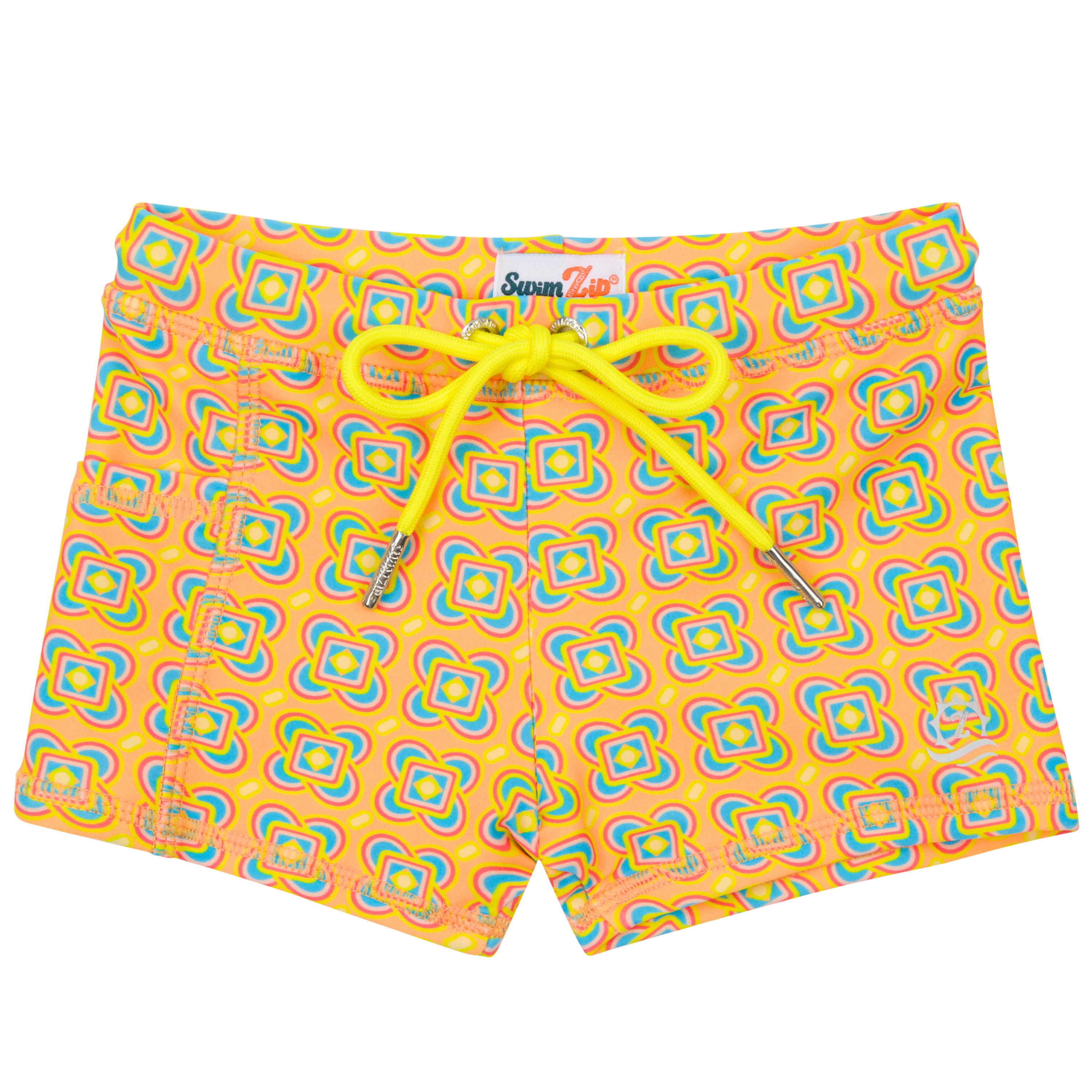 Kids Euro Swim Shorties | "Kaleidoscope"-6-12 Month-Kaleidoscope-SwimZip UPF 50+ Sun Protective Swimwear & UV Zipper Rash Guards-pos1