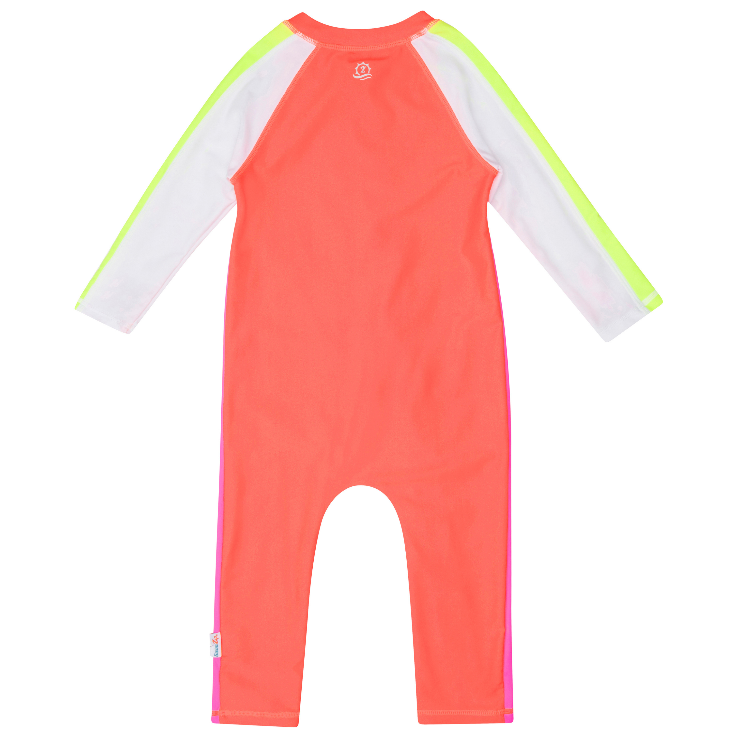 Sunsuit - Long Sleeve Romper Swimsuit | “Neon Orange/White”-SwimZip UPF 50+ Sun Protective Swimwear & UV Zipper Rash Guards-pos14