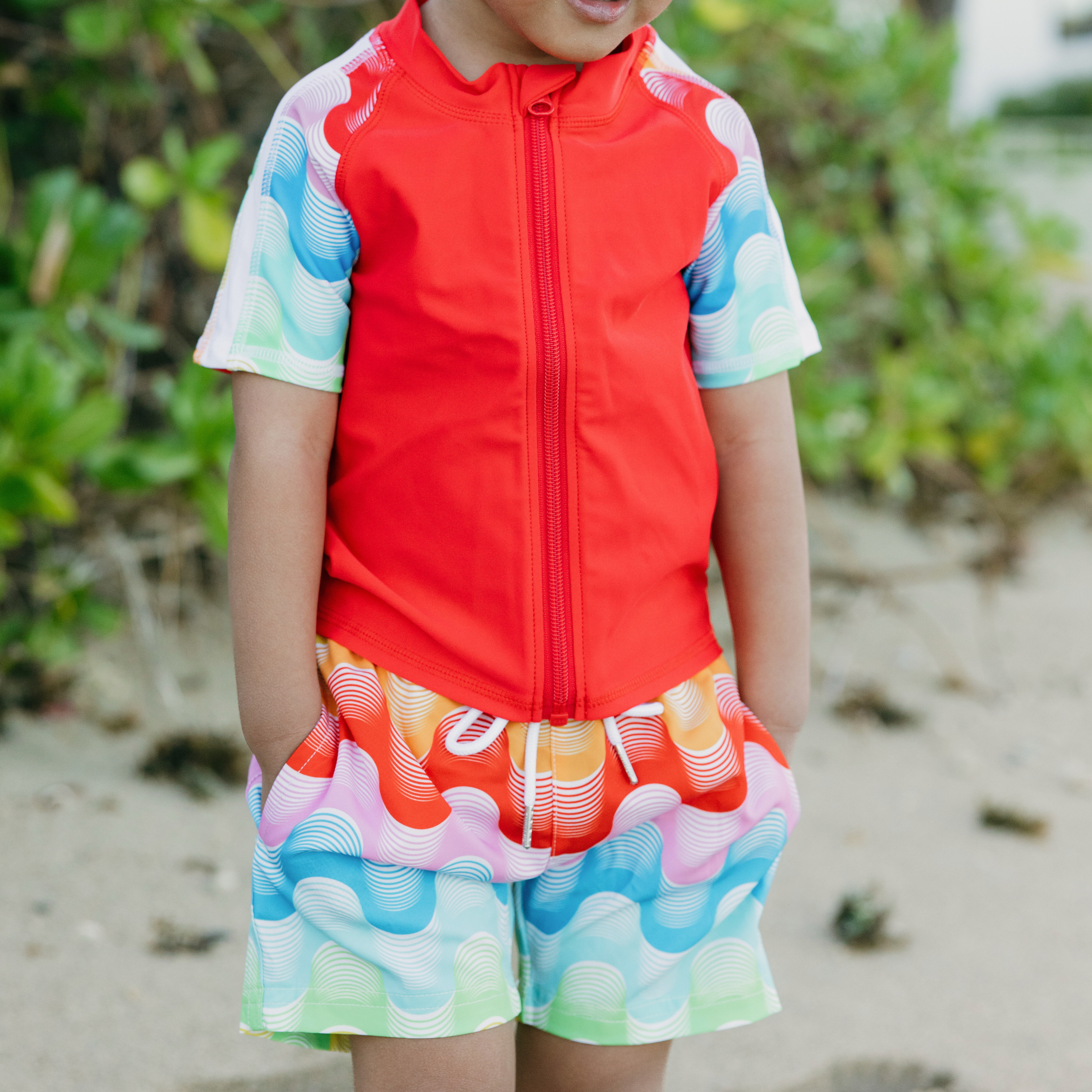 Boys Short Sleeve Zipper Rash Guard and Swim Trunk Set | "Surf's Up"-SwimZip UPF 50+ Sun Protective Swimwear & UV Zipper Rash Guards-pos9