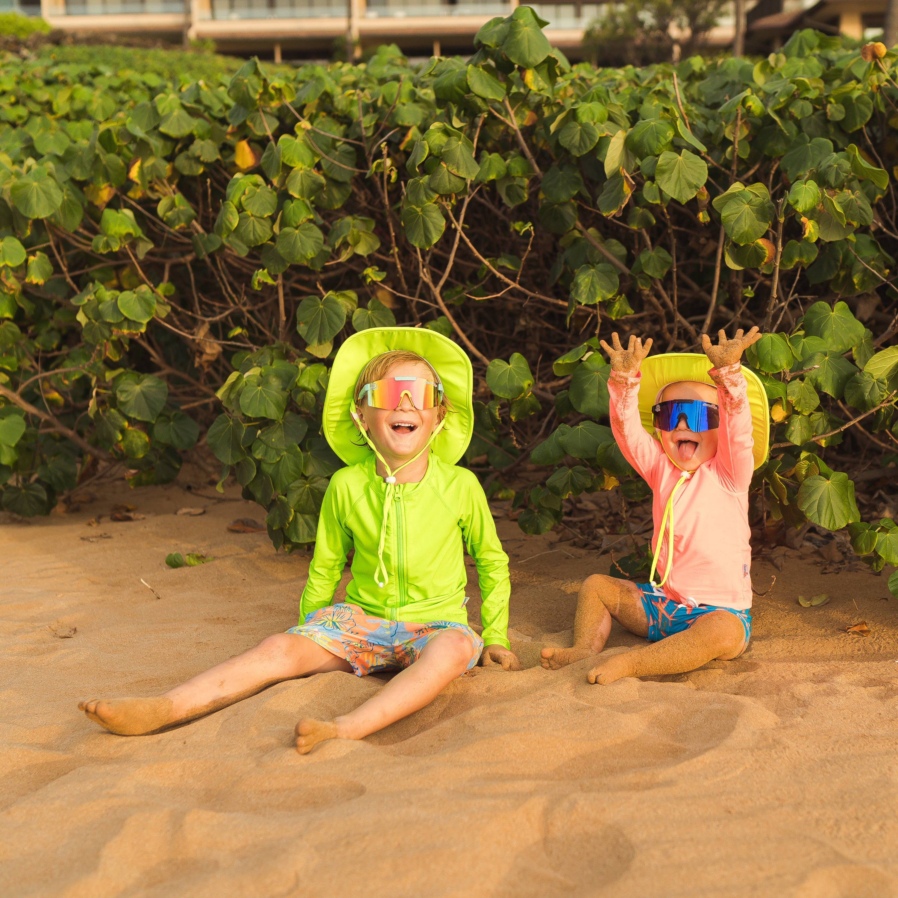 Kids Wide Brim Sun Hat "Fun Sun Day Play Hat" - Neon Lemon Yellow-SwimZip UPF 50+ Sun Protective Swimwear & UV Zipper Rash Guards-pos10