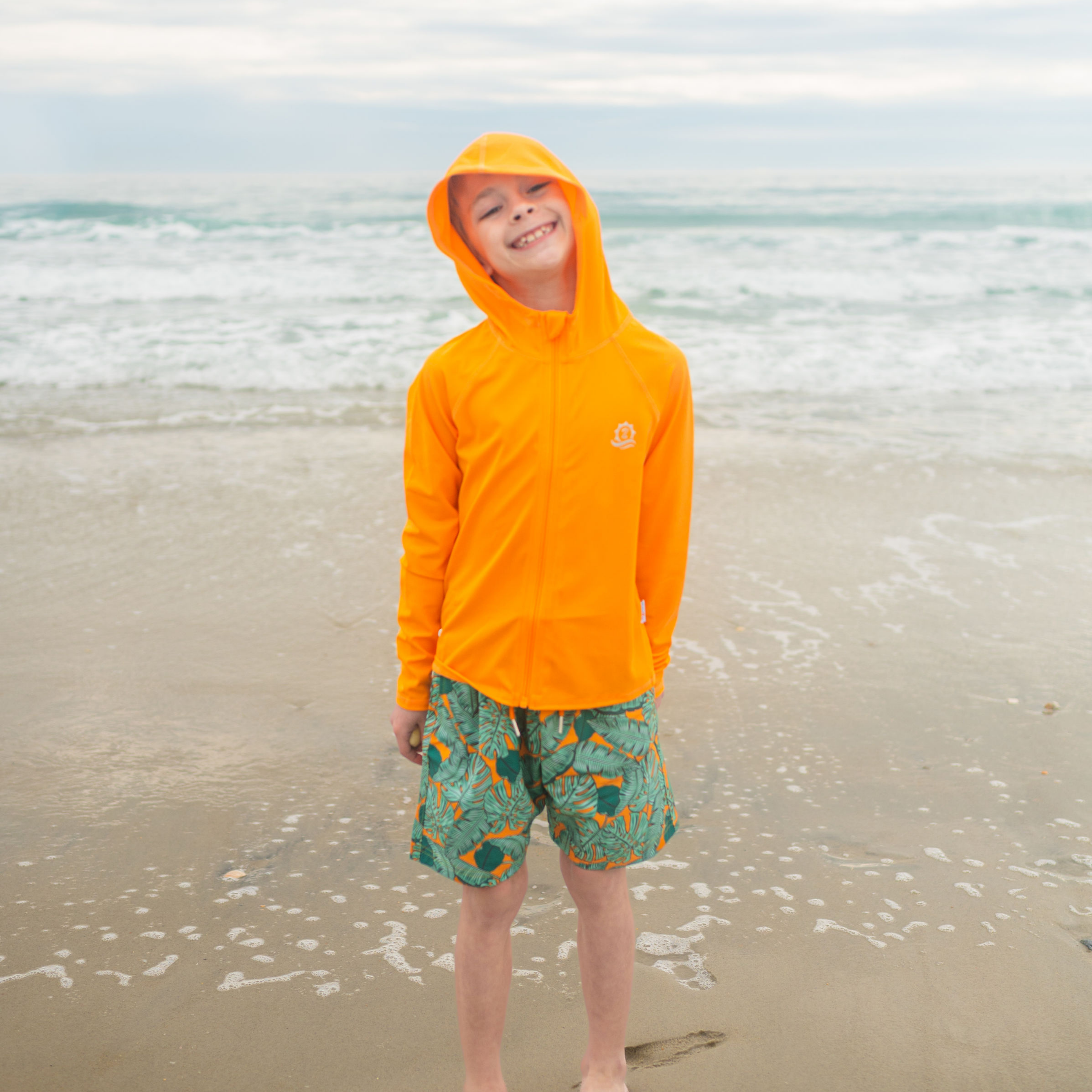 Kids Hooded Long Sleeve Zipper Rash Guard Swim Shirt | "Orange"-SwimZip UPF 50+ Sun Protective Swimwear & UV Zipper Rash Guards-pos2