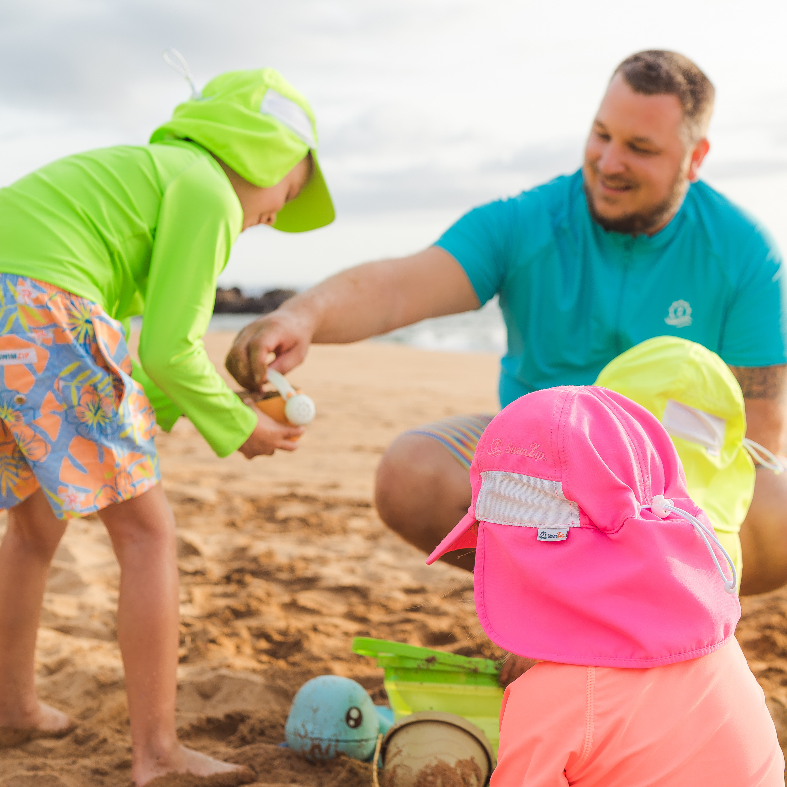 Kids Flap Hat | Neon Lime Green-SwimZip UPF 50+ Sun Protective Swimwear & UV Zipper Rash Guards-pos8