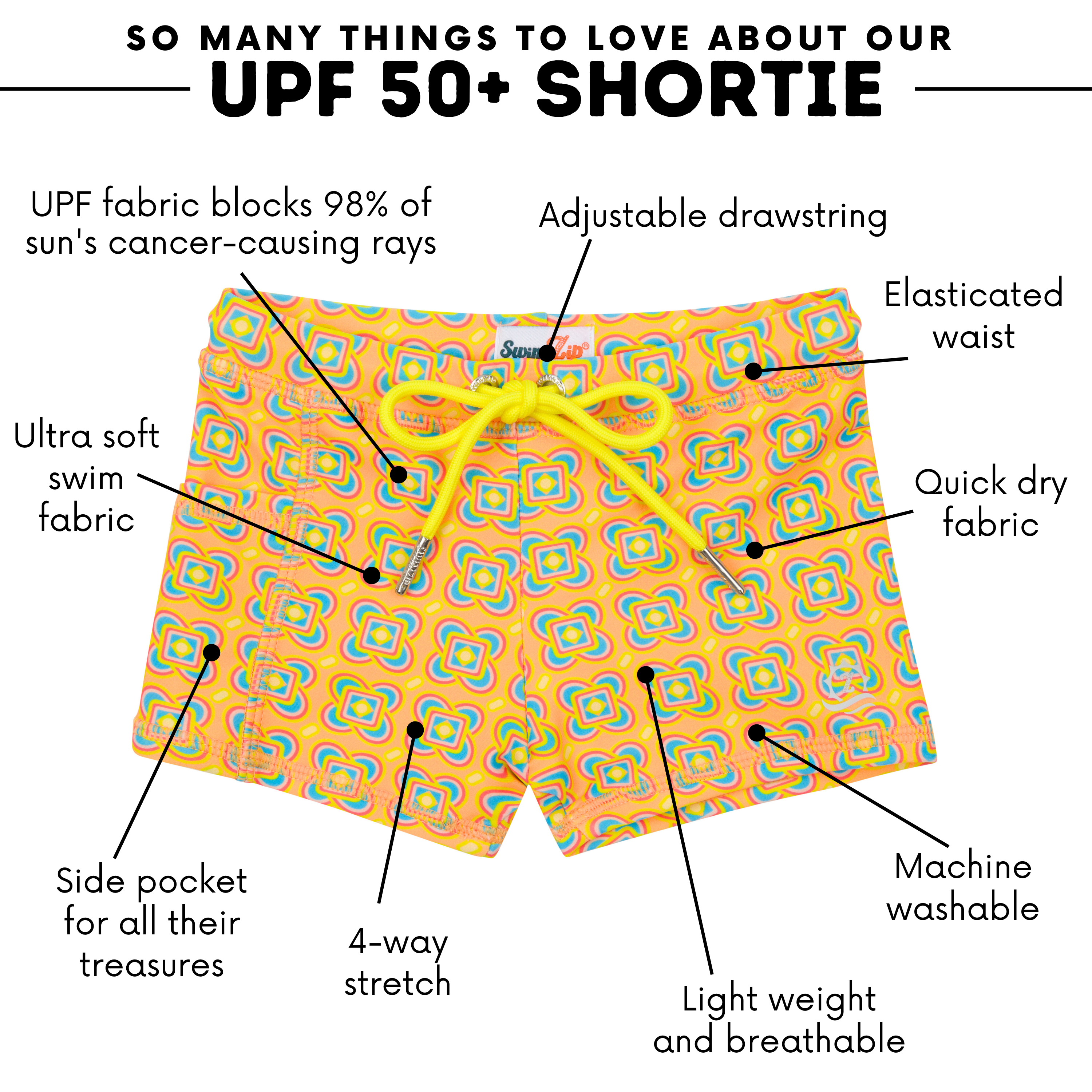 Kids Euro Swim Shorties | "Kaleidoscope"-SwimZip UPF 50+ Sun Protective Swimwear & UV Zipper Rash Guards-pos4