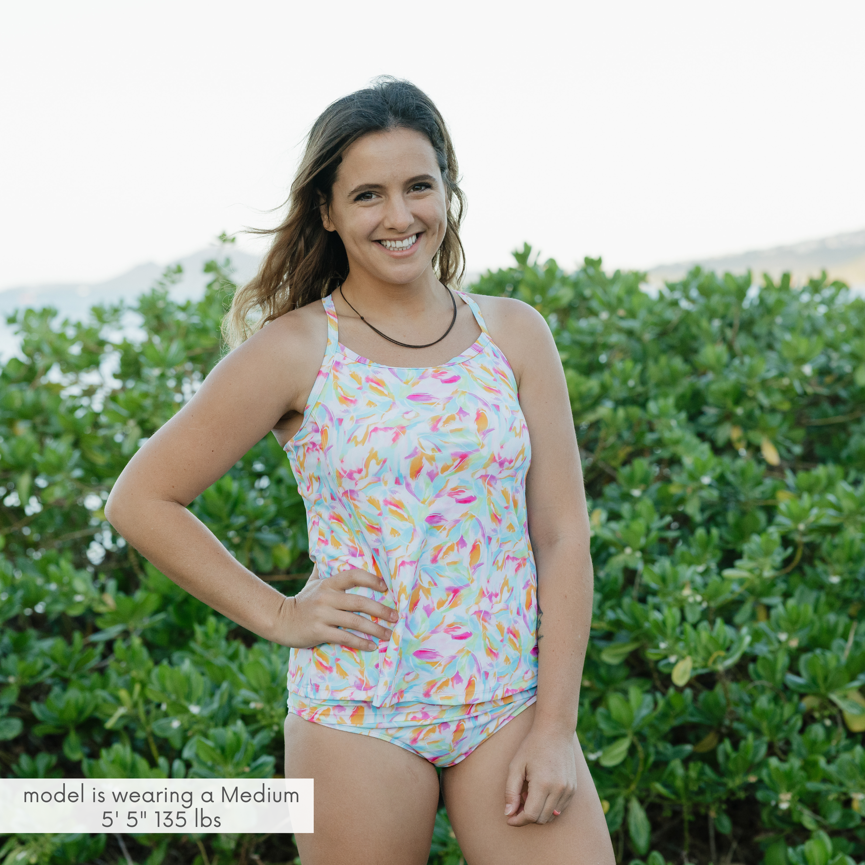 Women’s Strappy A-Line Tankini Top | “Petals"-SwimZip UPF 50+ Sun Protective Swimwear & UV Zipper Rash Guards-pos2