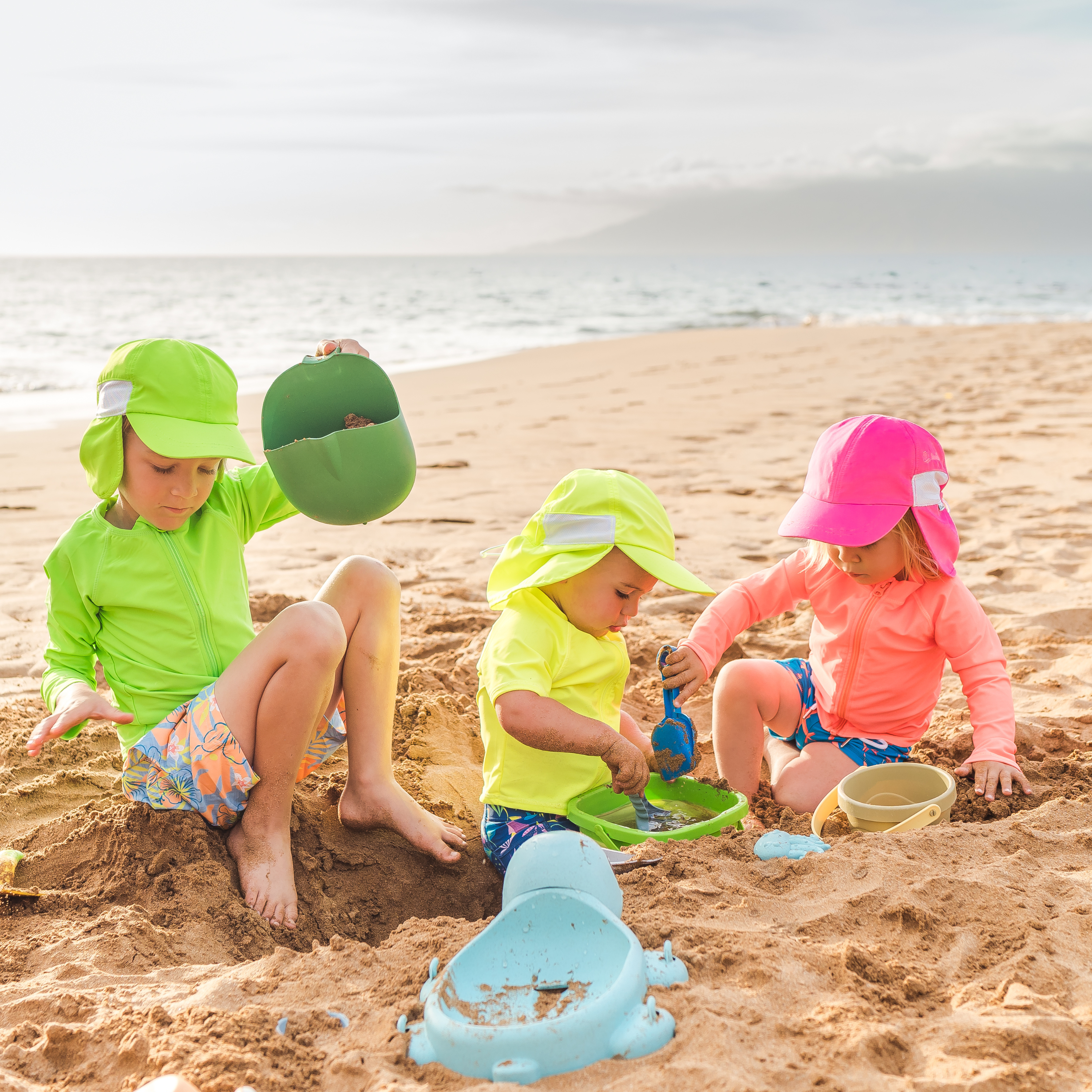 Kids Flap Hat | Neon Lime Green-SwimZip UPF 50+ Sun Protective Swimwear & UV Zipper Rash Guards-pos9