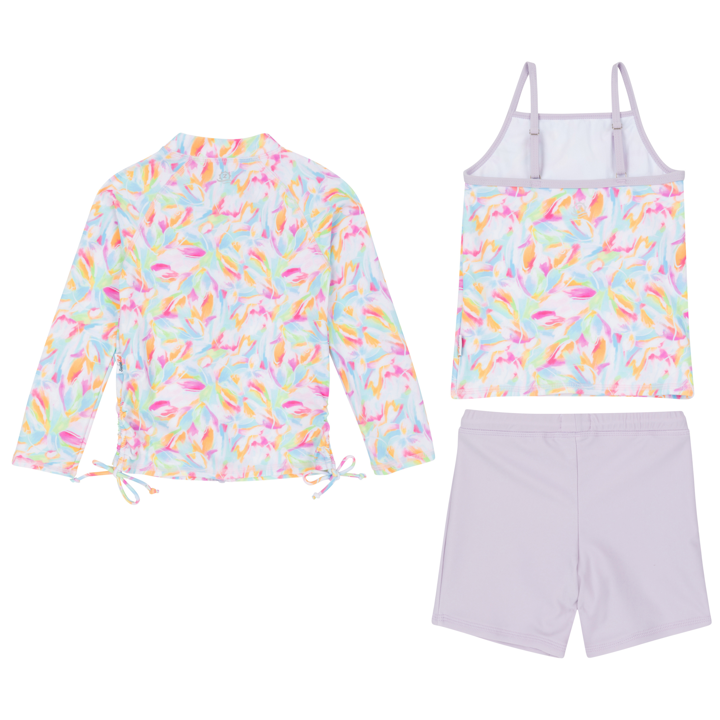 Girls Long Sleeve Rash Guard + Tankini Shorts Set (3 Piece) | "Petals"-SwimZip UPF 50+ Sun Protective Swimwear & UV Zipper Rash Guards-pos9