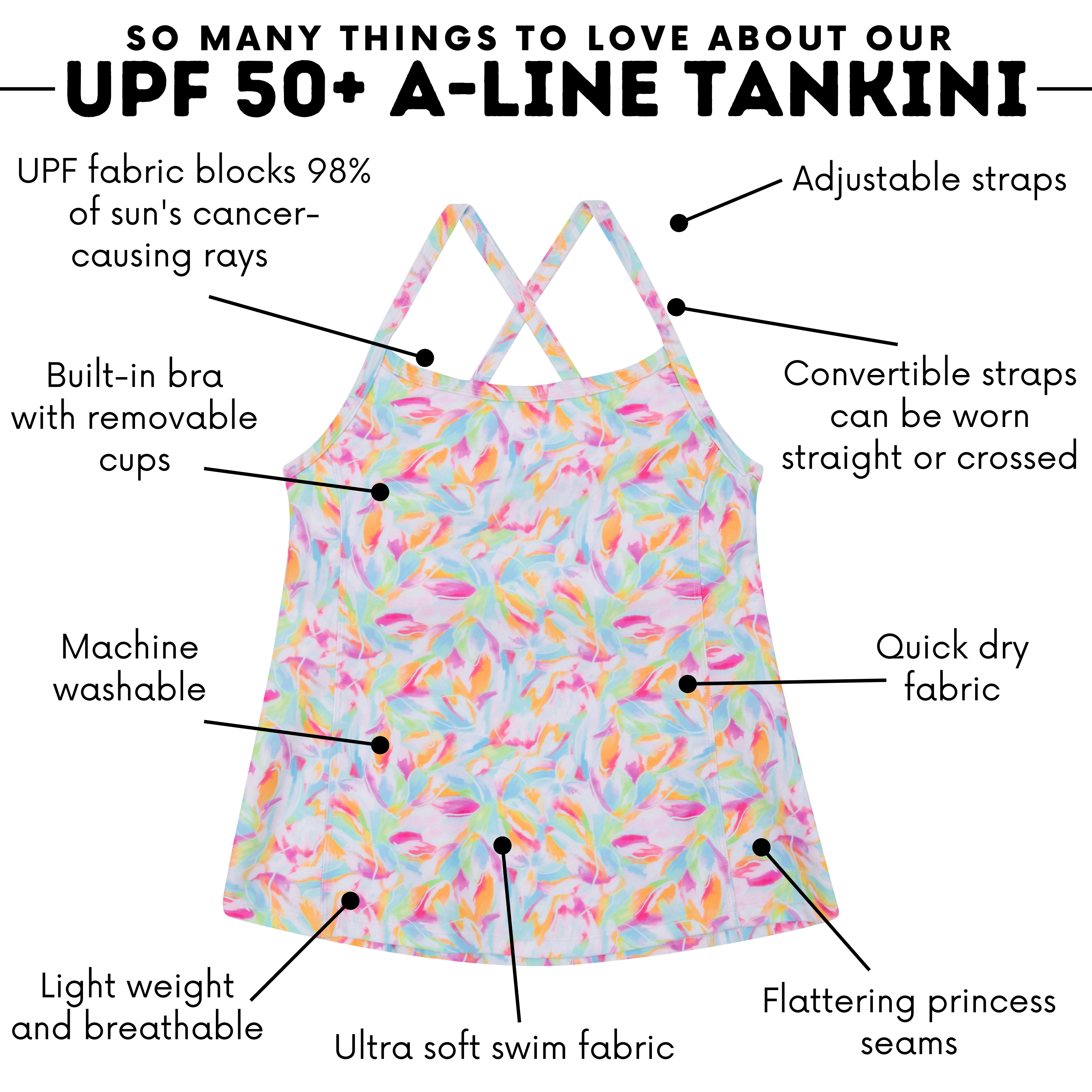Women’s Strappy A-Line Tankini Top | “Petals"-SwimZip UPF 50+ Sun Protective Swimwear & UV Zipper Rash Guards-pos4
