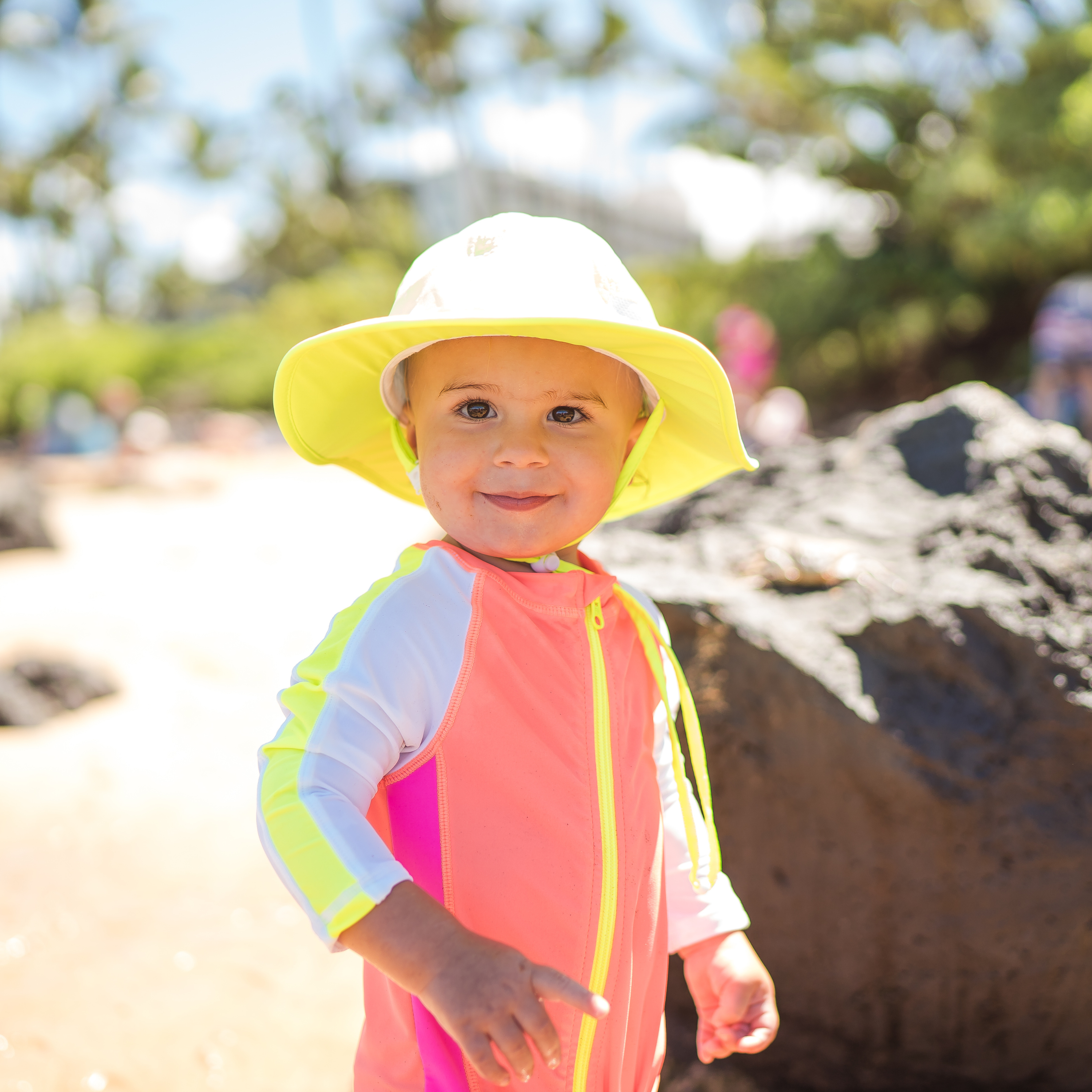 Kids Wide Brim Sun Hat "Fun Sun Day Play Hat" - Neon Lemon Yellow-SwimZip UPF 50+ Sun Protective Swimwear & UV Zipper Rash Guards-pos14