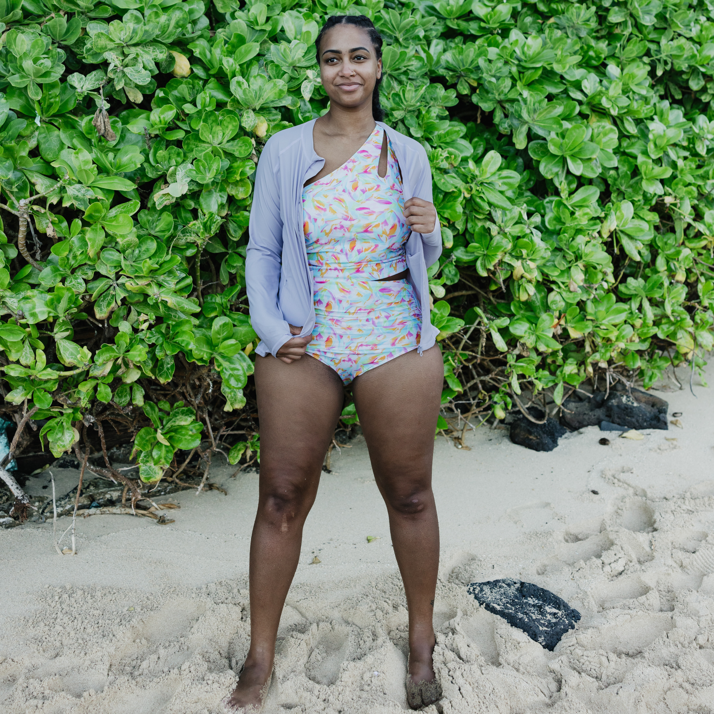 Women's High Waist Bikini Bottoms Ruched | "Petals"-SwimZip UPF 50+ Sun Protective Swimwear & UV Zipper Rash Guards-pos3