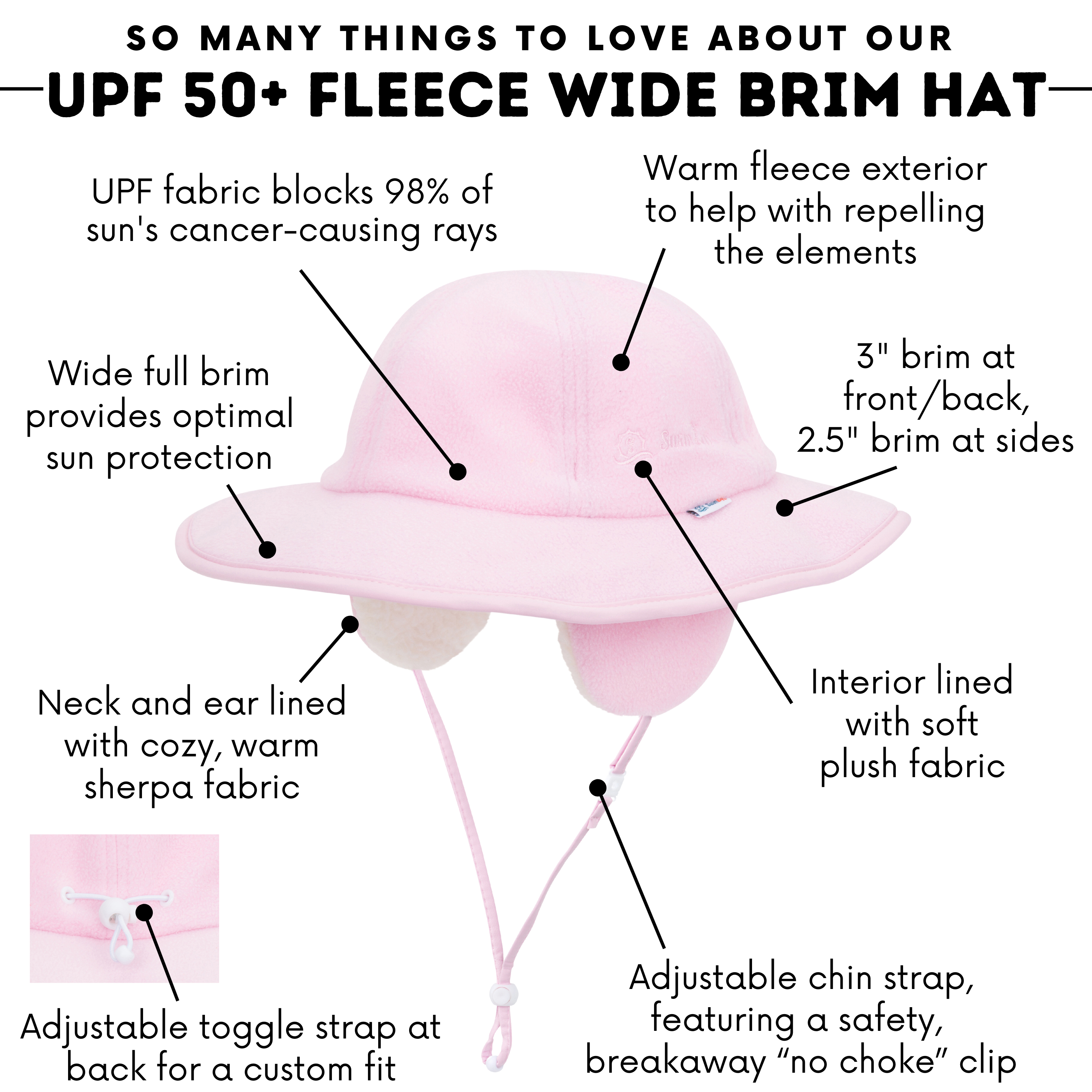 Kids Tundra Ear Flap Fleece Winter Wide Brim Sun Hat - Frosted Pink-SwimZip UPF 50+ Sun Protective Swimwear & UV Zipper Rash Guards-pos4