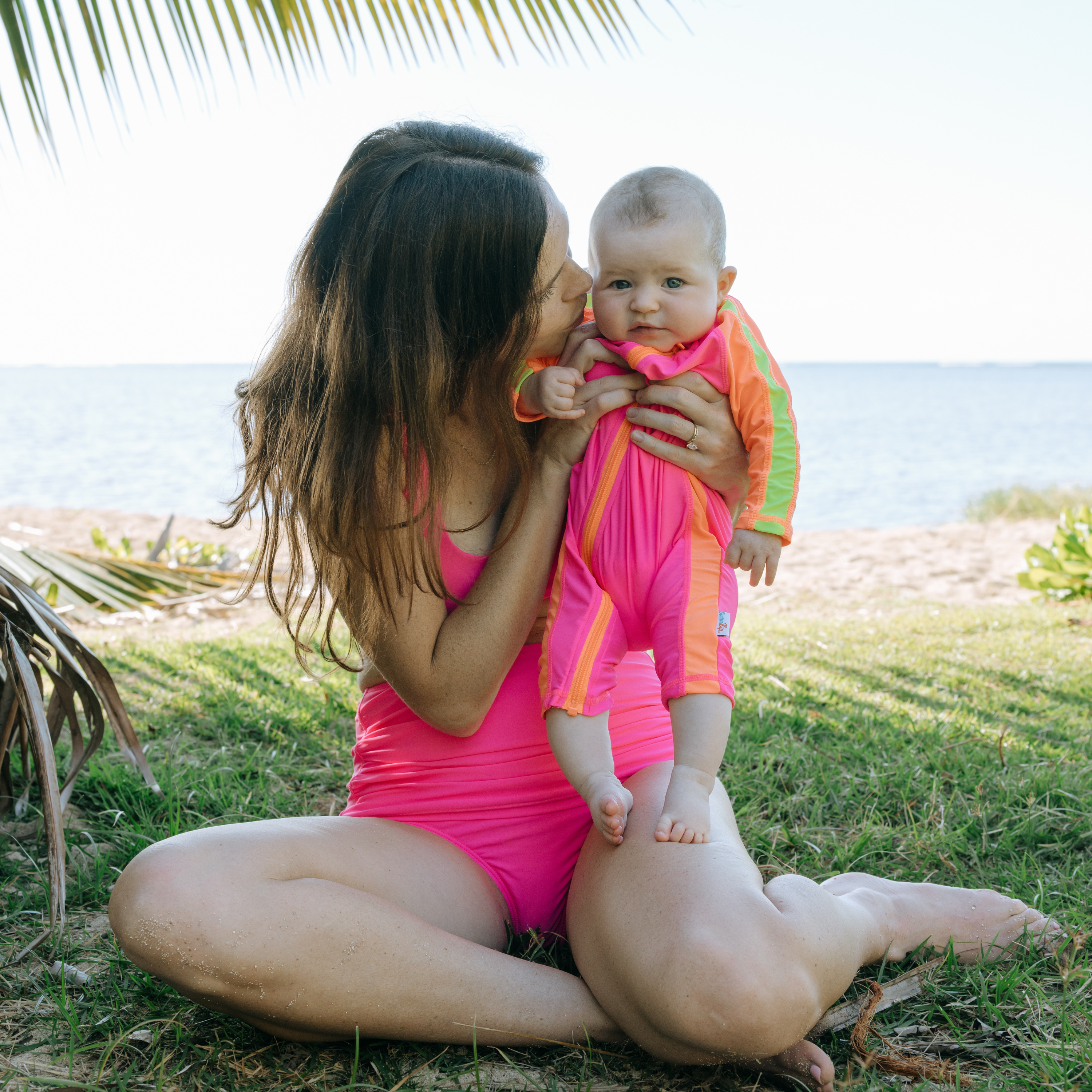 Women's High Waist Bikini Bottoms Ruched | "Neon Pink"-SwimZip UPF 50+ Sun Protective Swimwear & UV Zipper Rash Guards-pos7