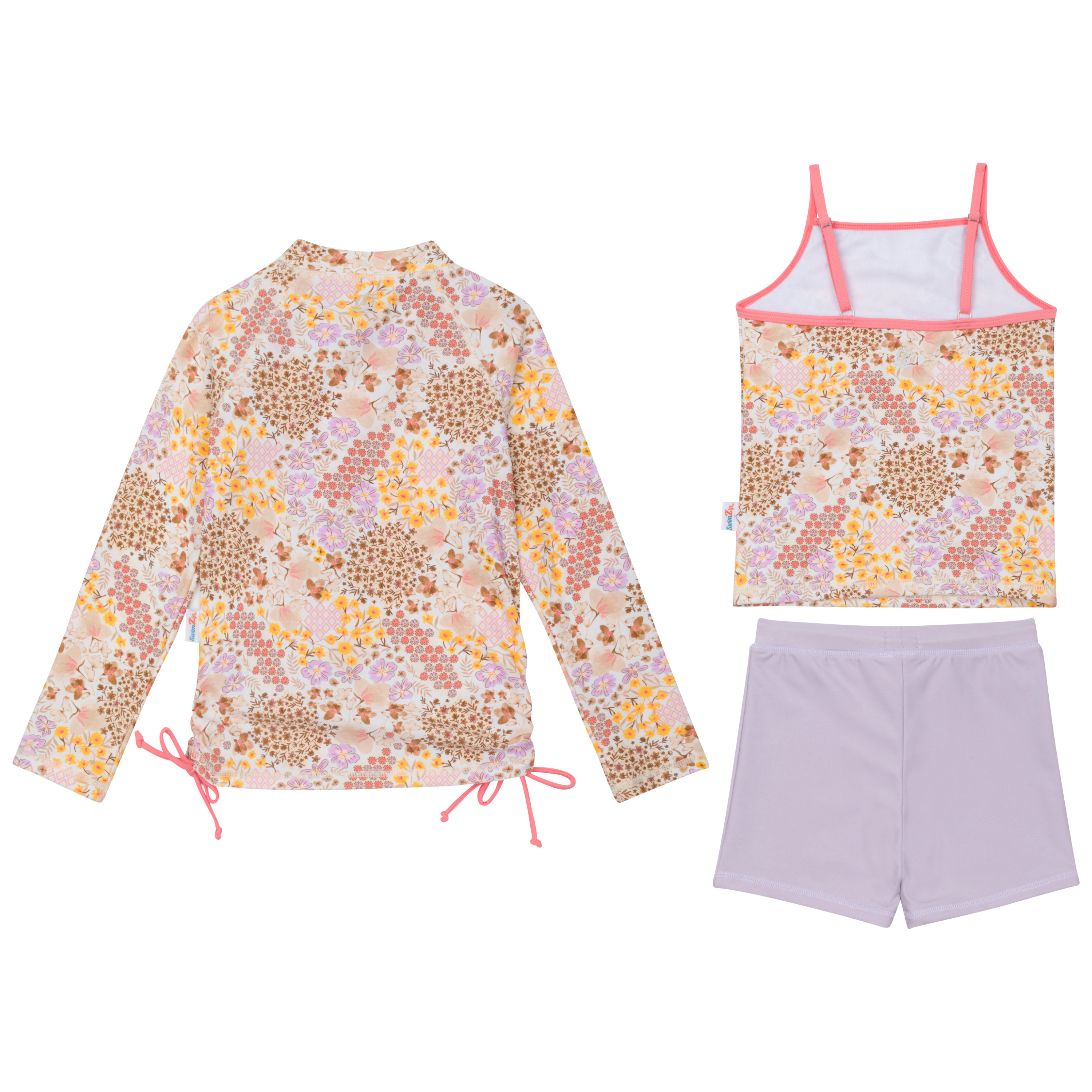 Girls Long Sleeve Rash Guard + Tankini Shorts Set (3 Piece) | "Meadows"-SwimZip UPF 50+ Sun Protective Swimwear & UV Zipper Rash Guards-pos19