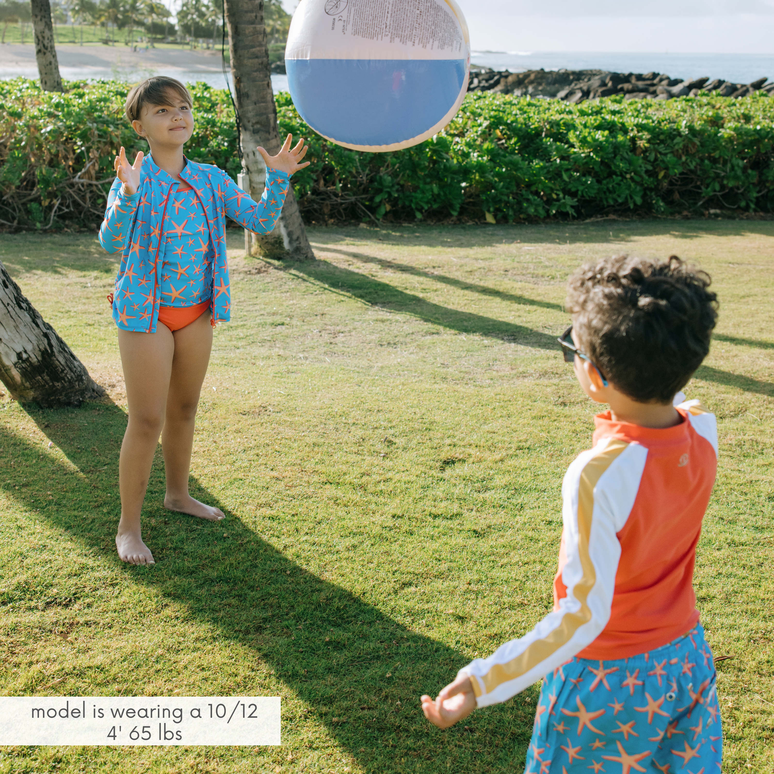 Girls Long Sleeve Rash Guard + Tankini Bikini Set (3 Piece) | "Starfish"-SwimZip UPF 50+ Sun Protective Swimwear & UV Zipper Rash Guards-pos3