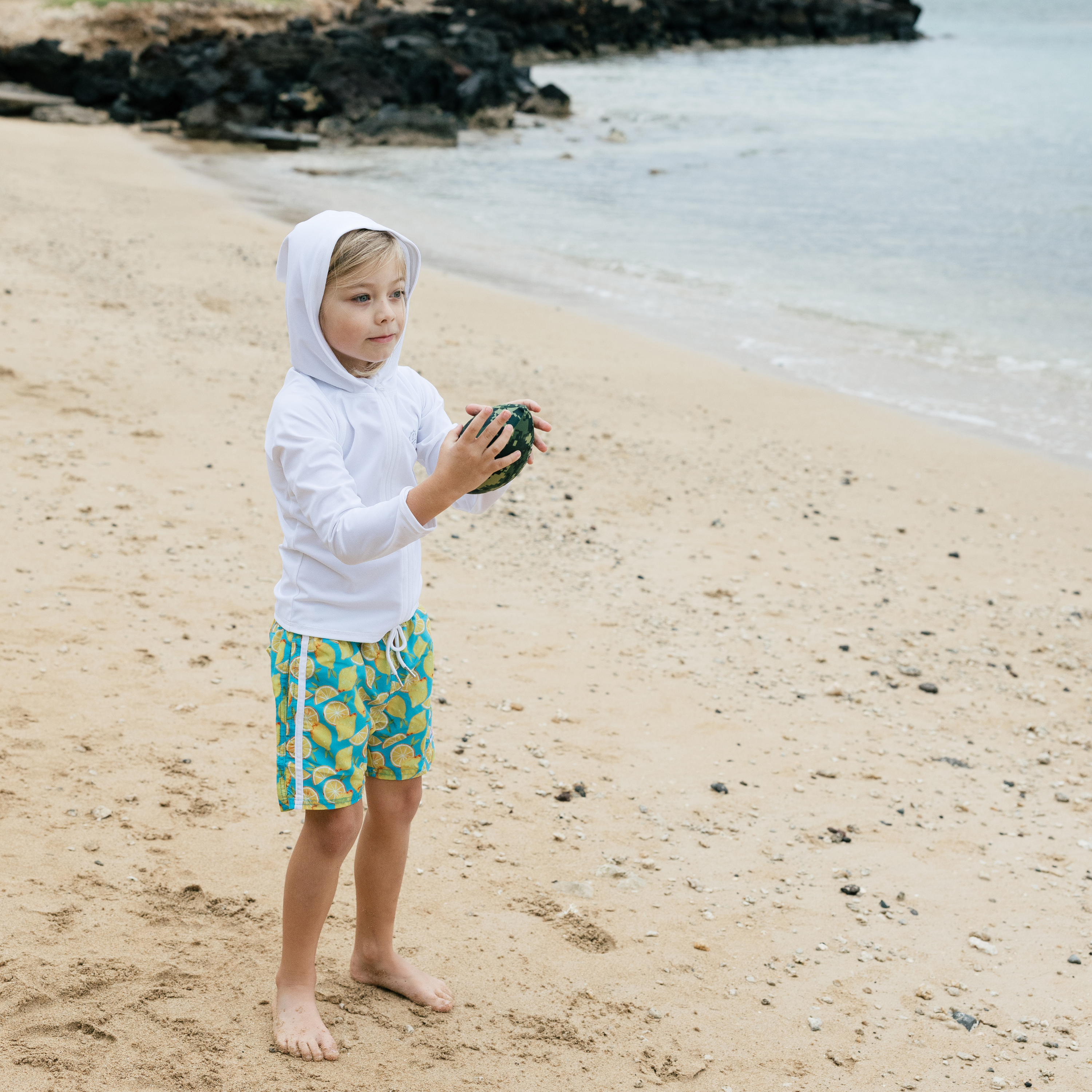 Kids Hooded Long Sleeve Zipper Rash Guard Swim Shirt | "White"-SwimZip UPF 50+ Sun Protective Swimwear & UV Zipper Rash Guards-pos3