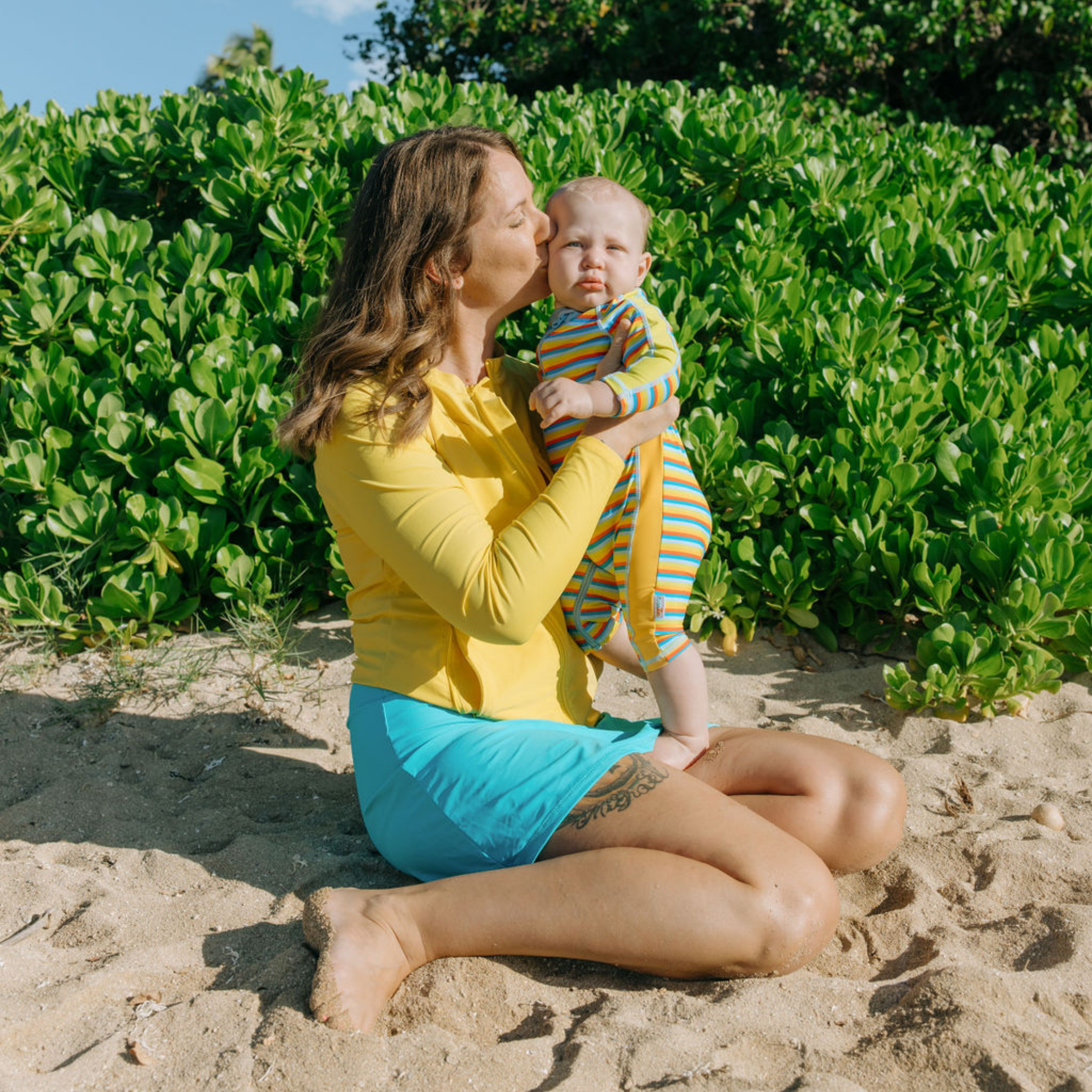 Sunsuit - Long Sleeve Romper Swimsuit | "Sunny Stripe"-SwimZip UPF 50+ Sun Protective Swimwear & UV Zipper Rash Guards-pos3