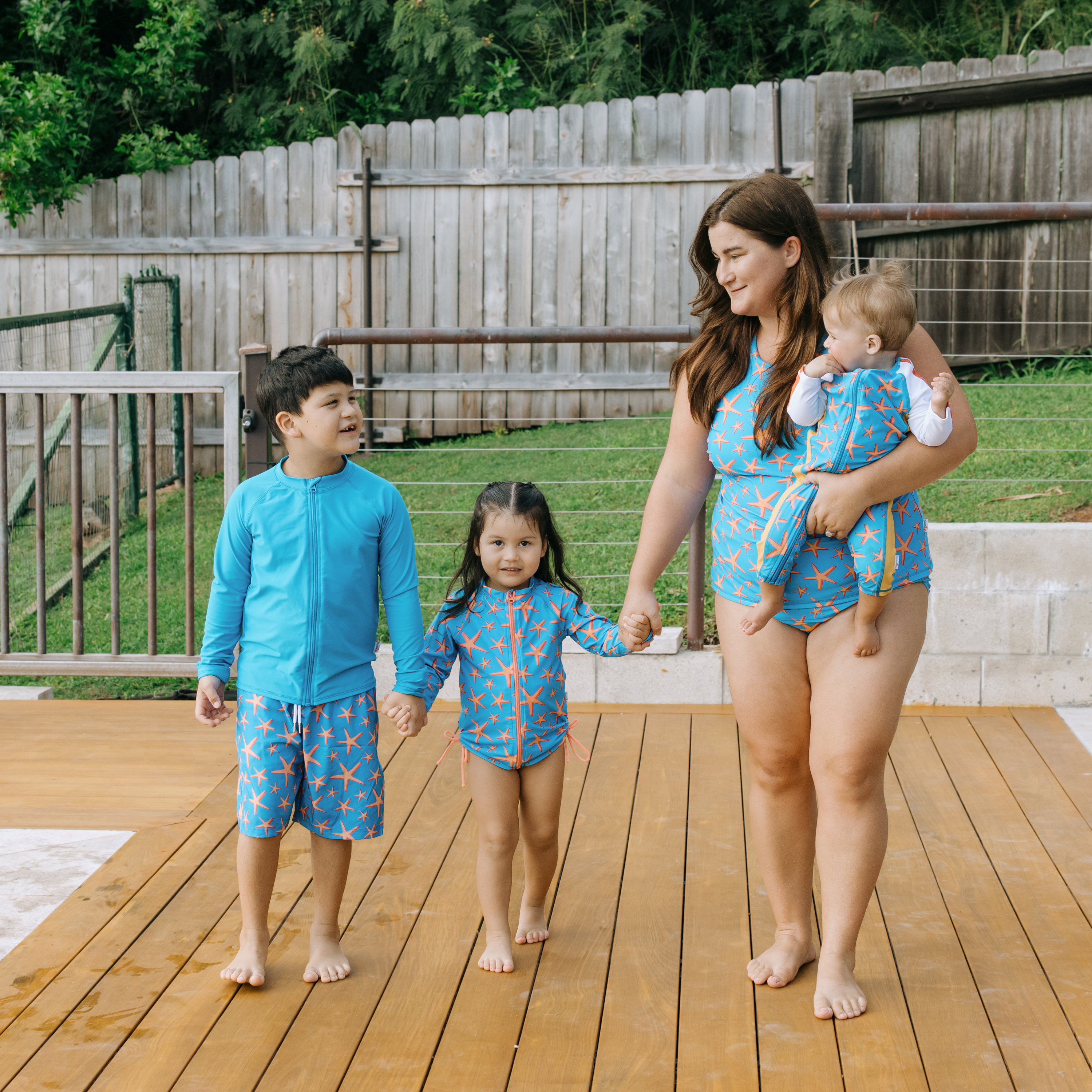 Girls One-Piece Swimsuit + Long Sleeve Rash Guard Set (2 Piece) | "Starfish"-SwimZip UPF 50+ Sun Protective Swimwear & UV Zipper Rash Guards-pos3