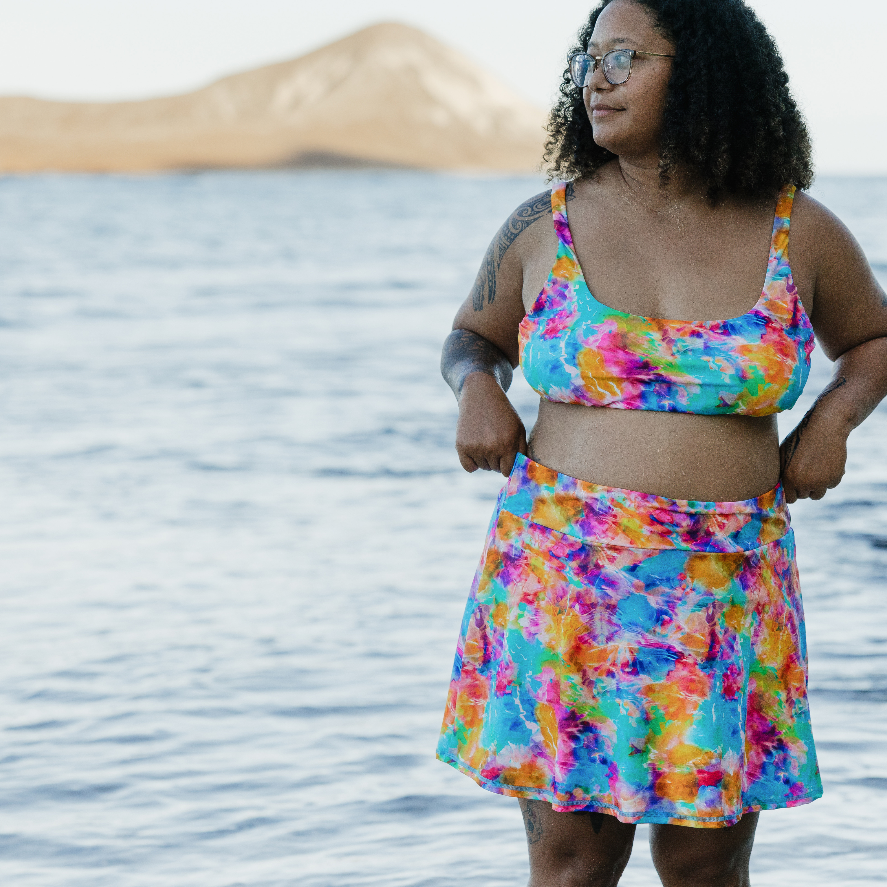 Women's A-Line Tummy Control Swim Skirt | "Impressions"-SwimZip UPF 50+ Sun Protective Swimwear & UV Zipper Rash Guards-pos3