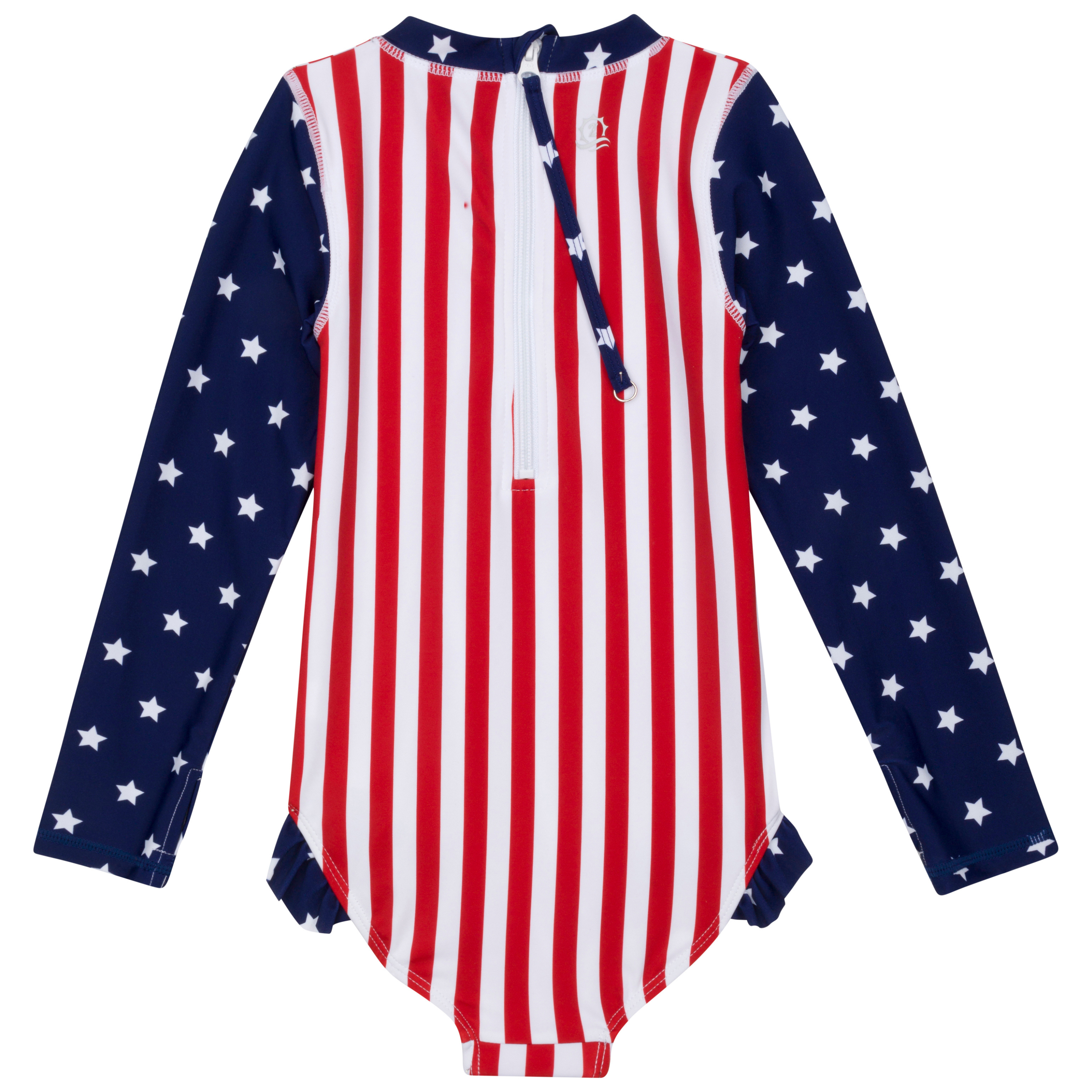 Girls Long Sleeve Surf Suit (One Piece Bodysuit) | "Americana"-SwimZip UPF 50+ Sun Protective Swimwear & UV Zipper Rash Guards-pos11