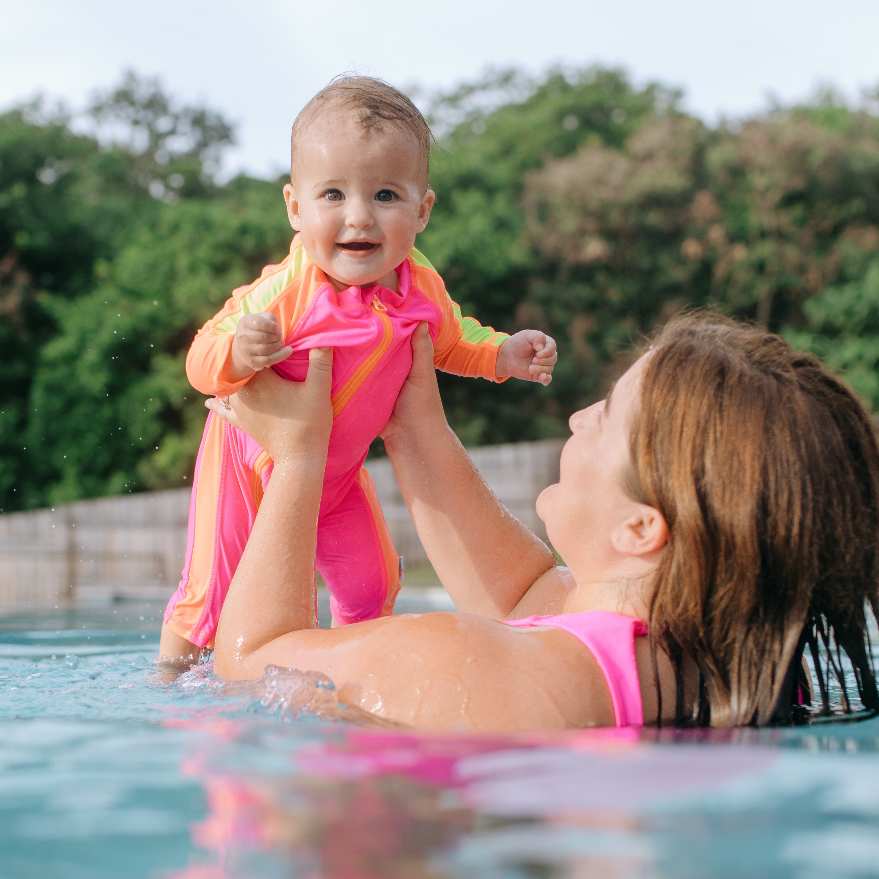 Sunsuit - Long Sleeve Romper Swimsuit | "Neon Pink/Orange"-SwimZip UPF 50+ Sun Protective Swimwear & UV Zipper Rash Guards-pos6