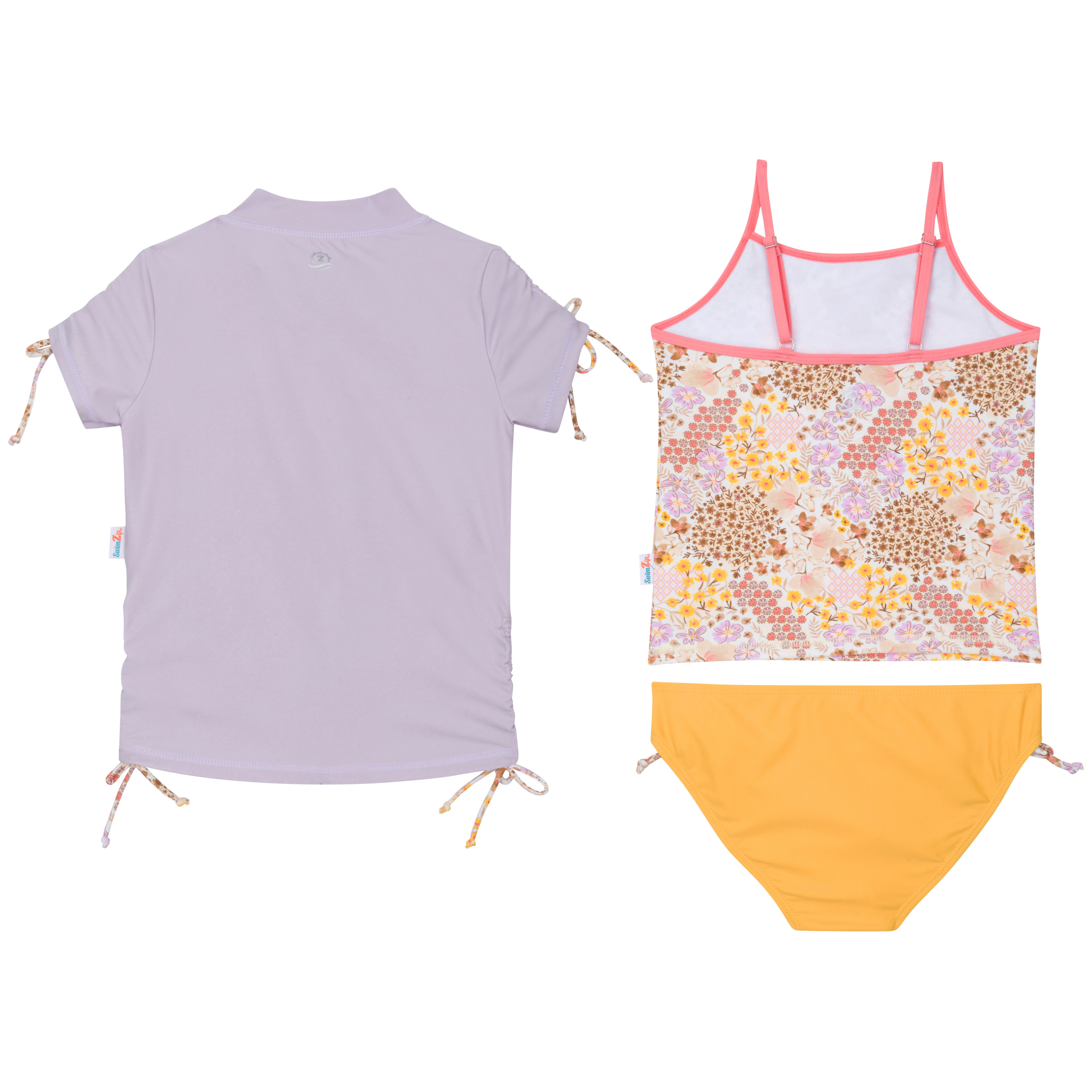 Girls Short Sleeve Rash Guard + Tankini Bikini Set (3 Piece) | "Meadows”-SwimZip UPF 50+ Sun Protective Swimwear & UV Zipper Rash Guards-pos9