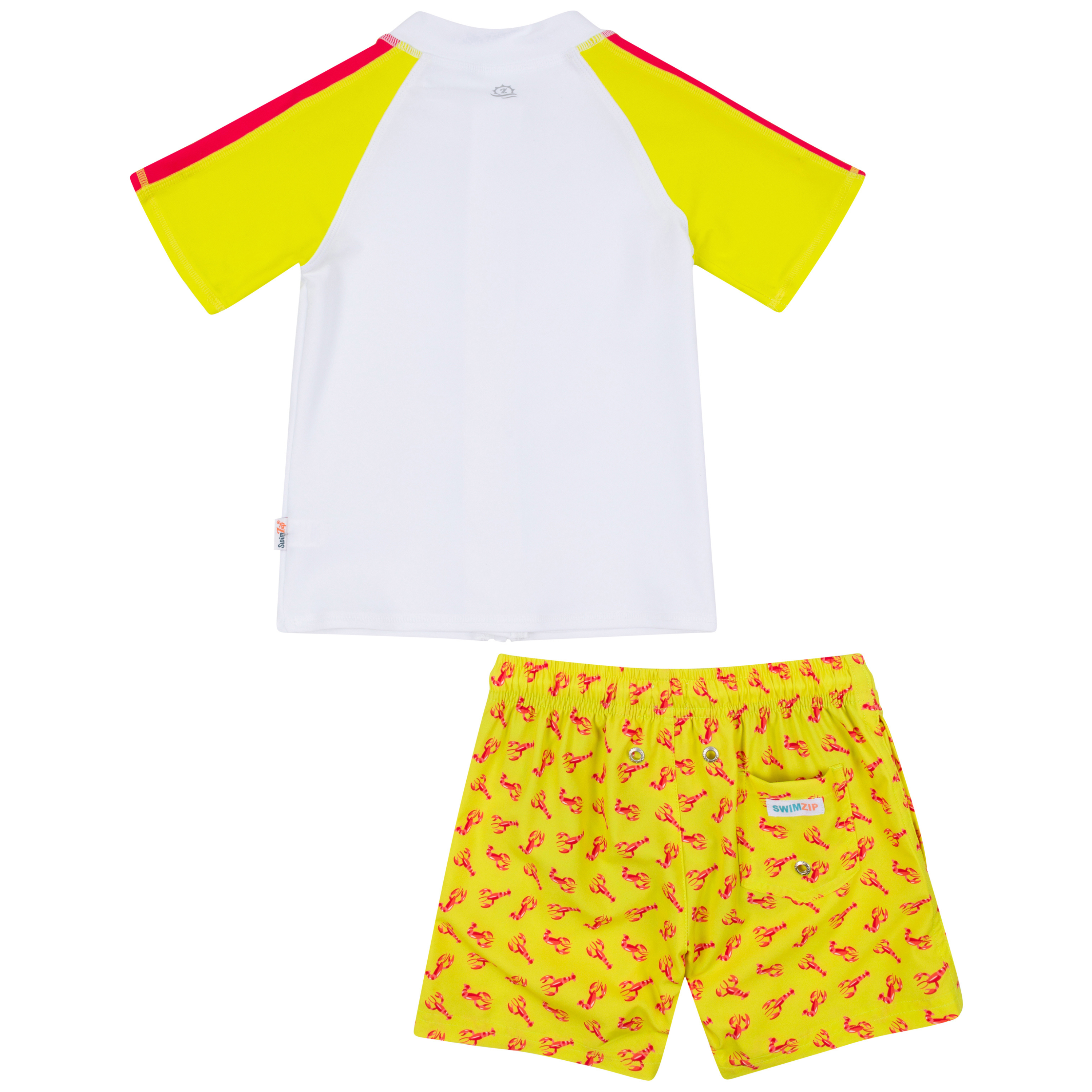 Boys Short Sleeve Zipper Rash Guard and Swim Trunk Set | "Lobster"-SwimZip UPF 50+ Sun Protective Swimwear & UV Zipper Rash Guards-pos9