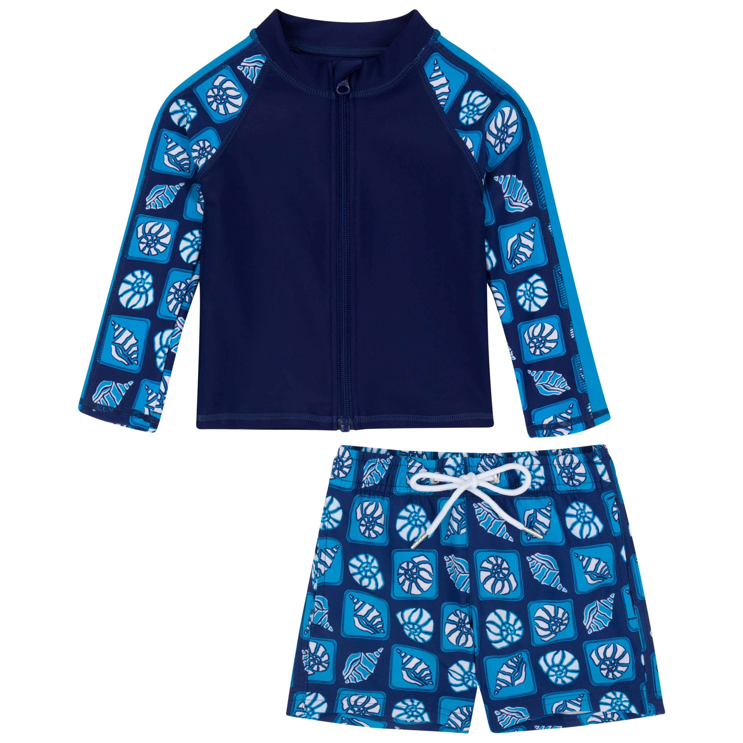 Boys Long Sleeve Zipper Rash Guard and Swim Trunk Set | "Coastal"-0-3 Month-Coastal-SwimZip UPF 50+ Sun Protective Swimwear & UV Zipper Rash Guards-pos1
